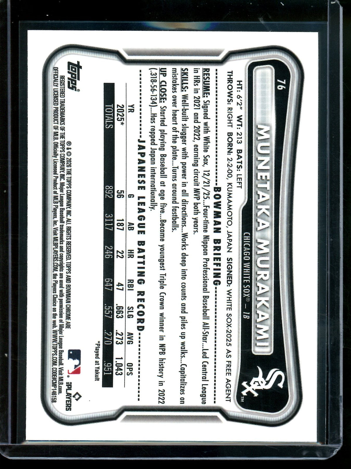 2026 Bowman Chrome Munetaka Murakami Red Rookie Refractor White Sox