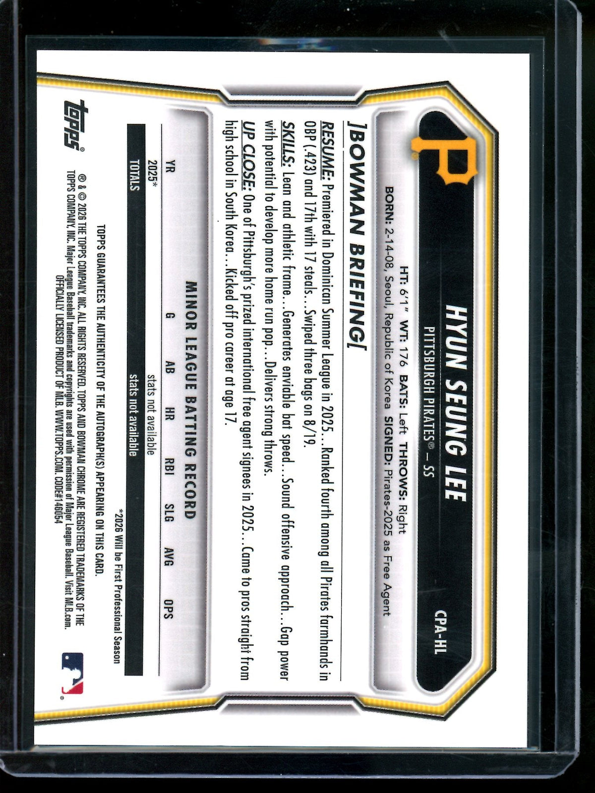 2026 Bowman Chrome Hyun Seung Lee 1st Autograph Pirates