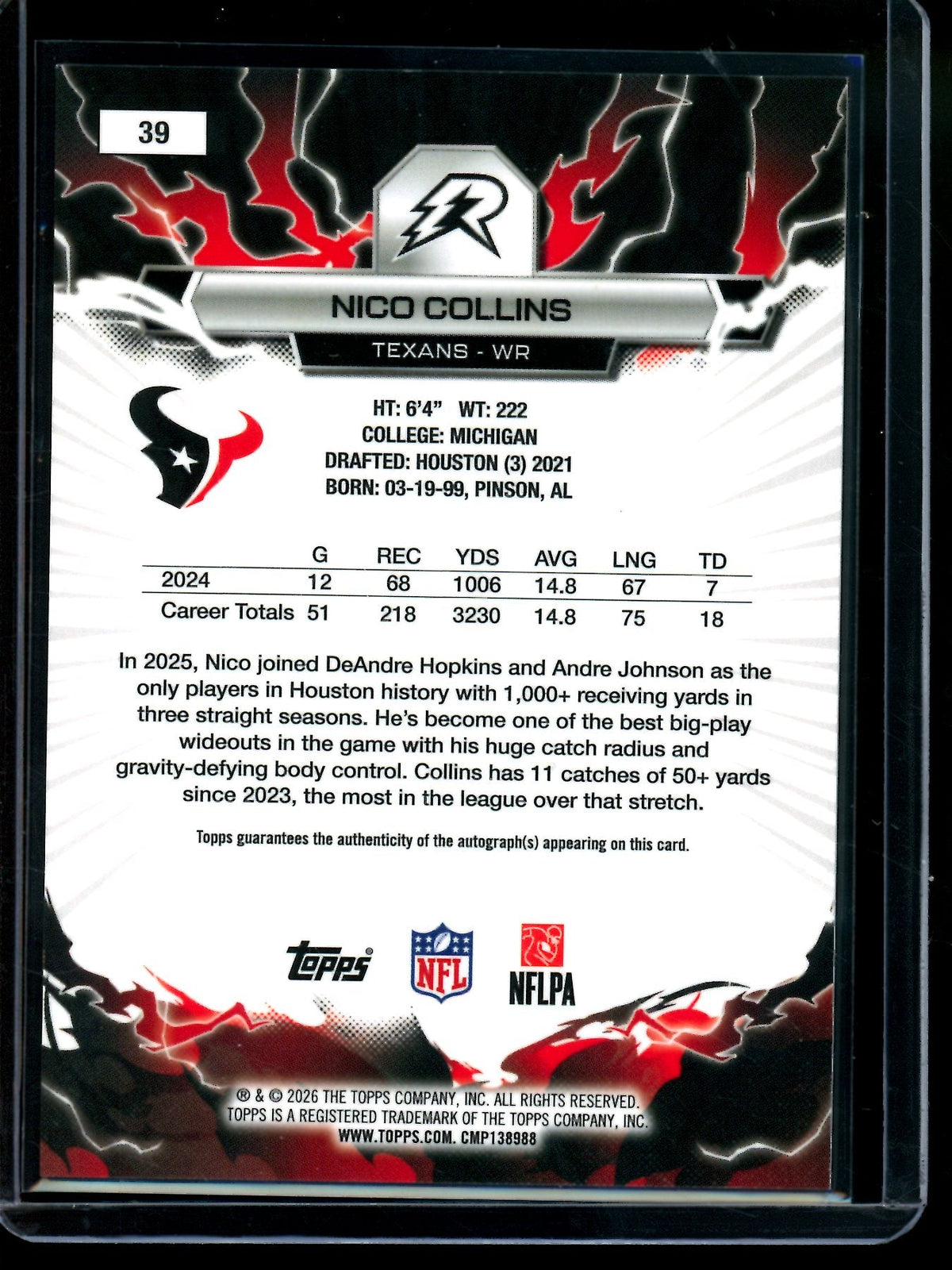 2026 Topps Resurgence Nico Collins Blue Wave Autograph /99 Texans - Trading Card Market