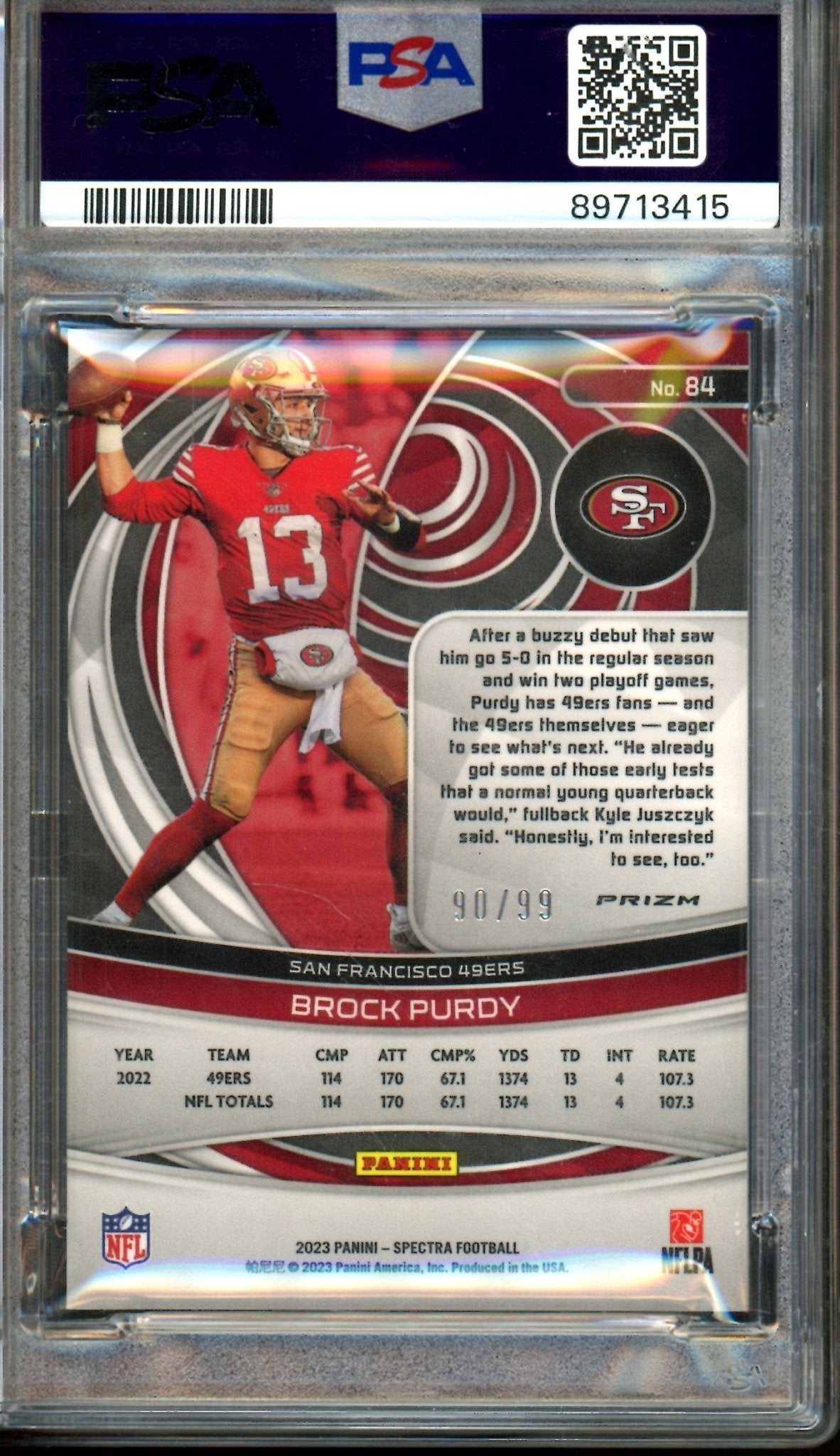 2023 Panini Spectra Brock Purdy Celestial 84 /99 PSA 9 49ers - Trading Card Market