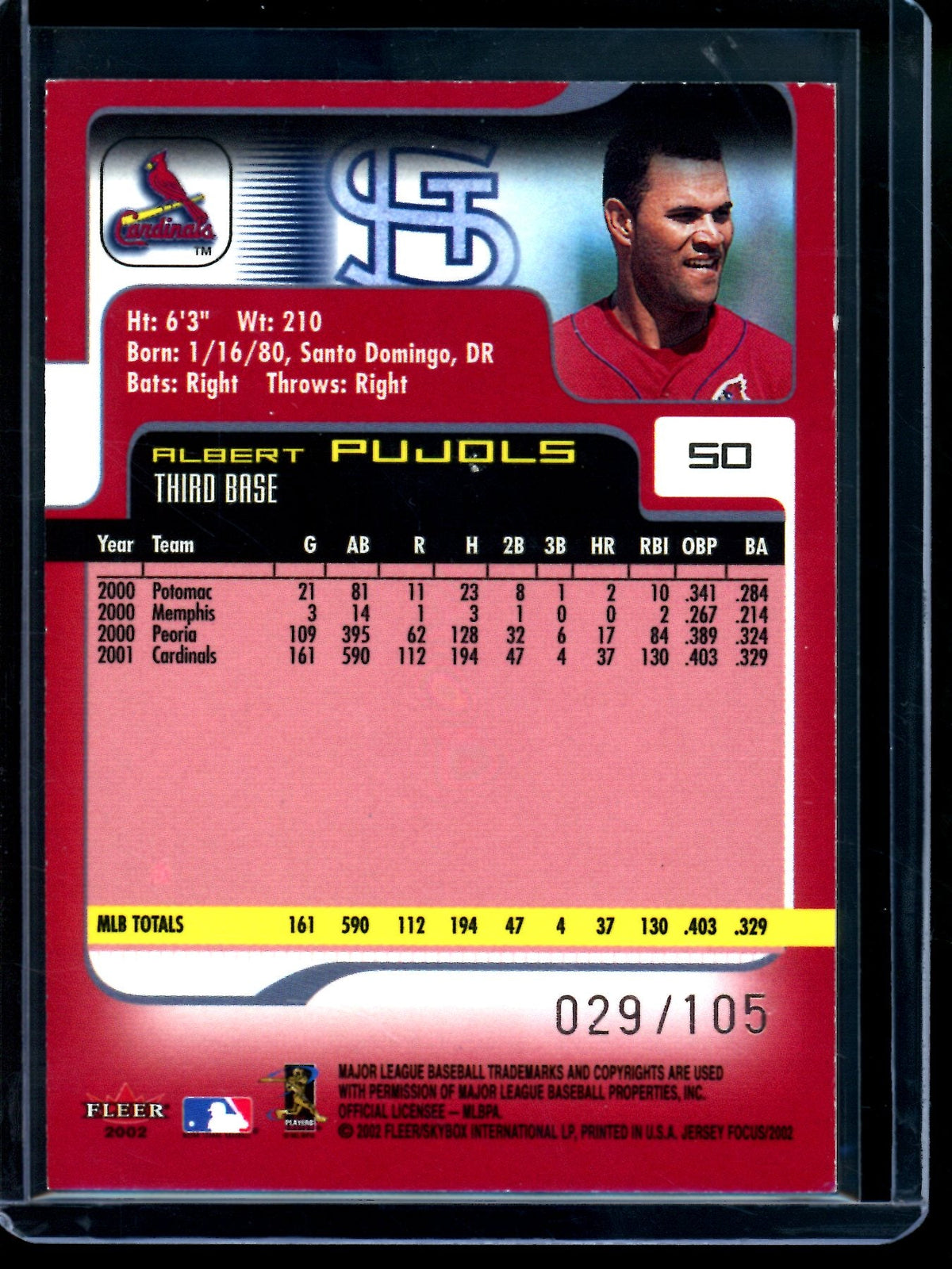 2002 Fleer Focus Albert Pujols Jersey Edition /105 Cardinals - Trading Card Market