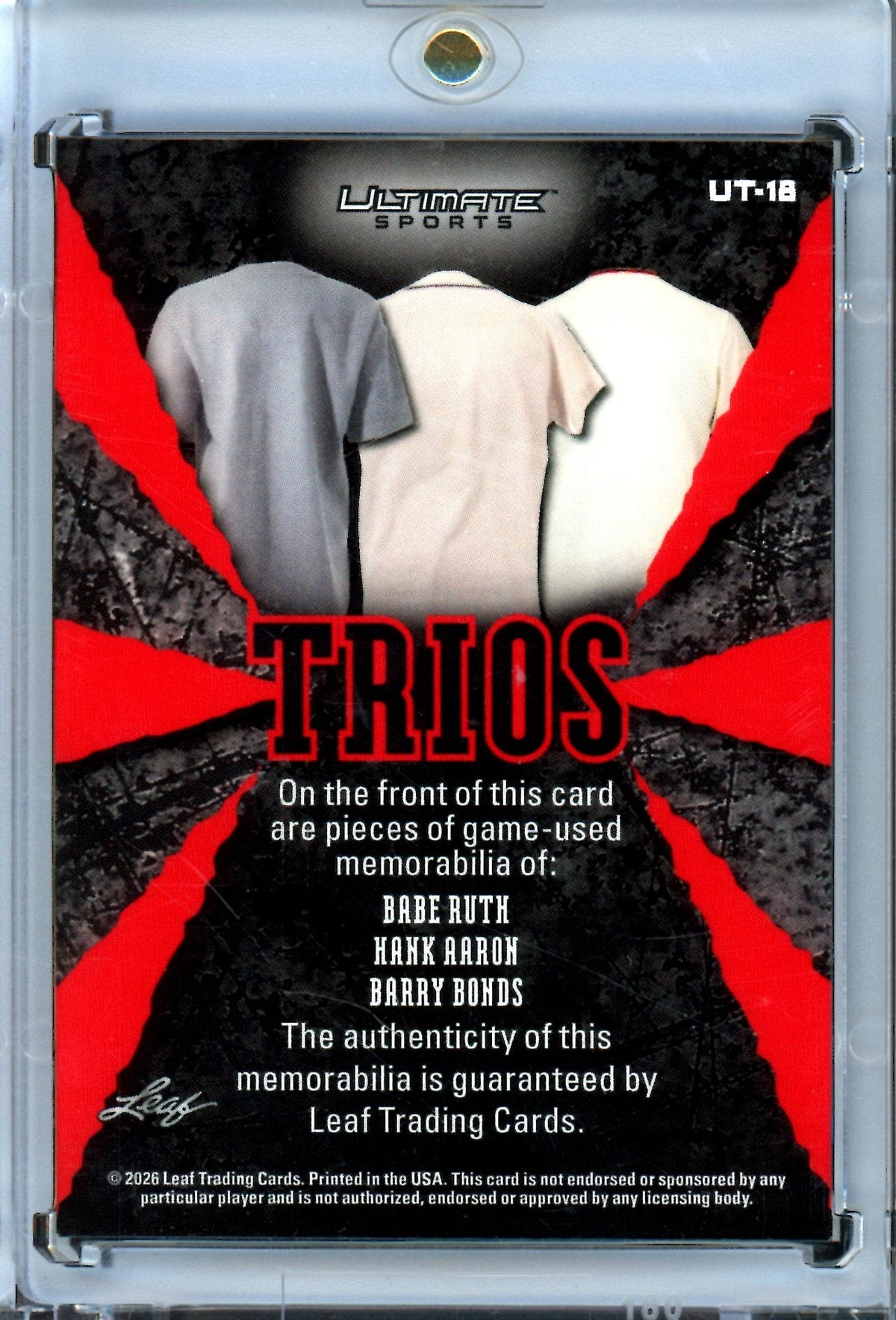 2026 Leaf Ultimate Babe Ruth / Hank Aaron / Barry Bonds Trios Relic /7 - Trading Card Market