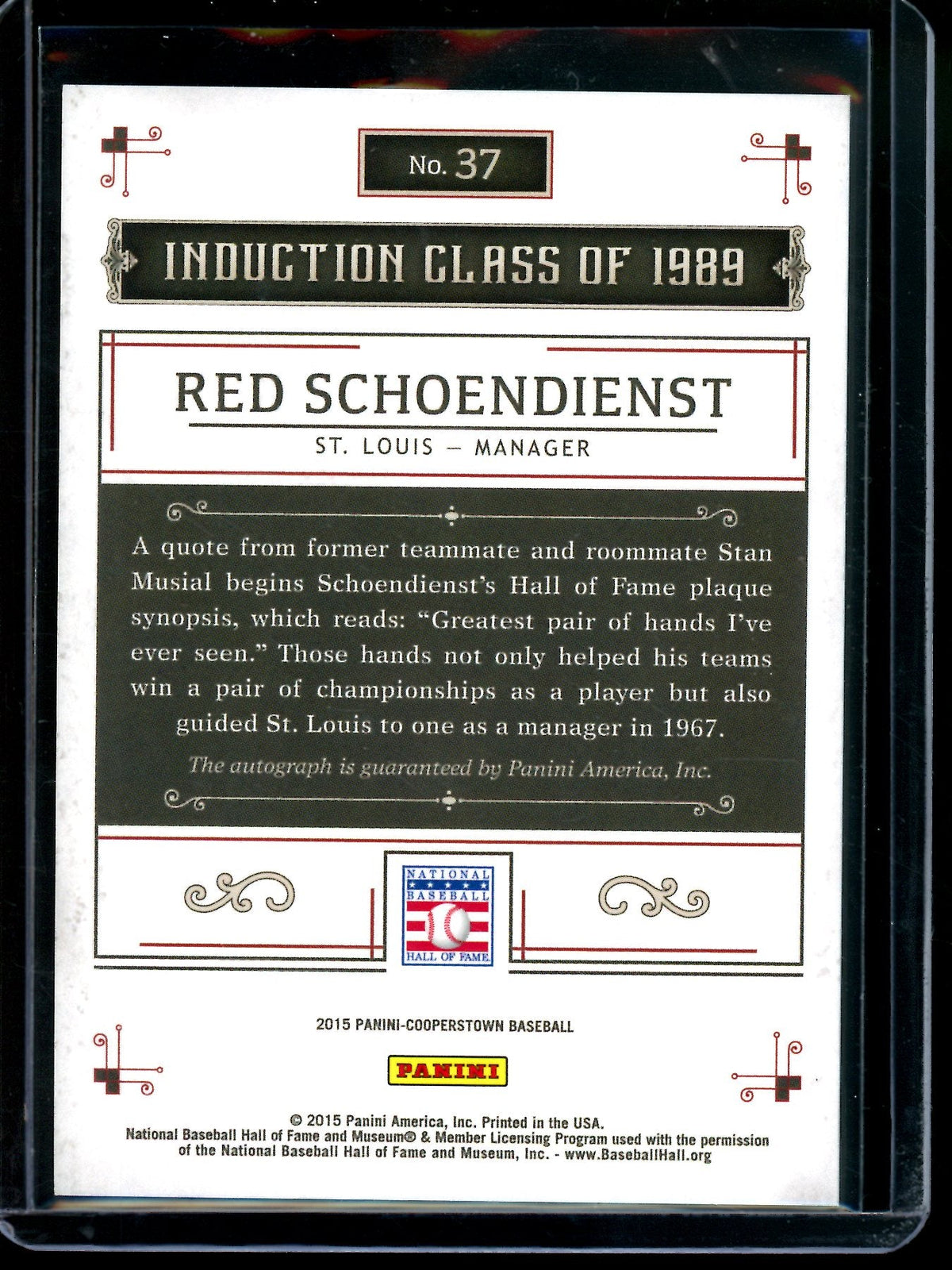 2015 Panini Cooperstown Red Schoendienst Autograph Cardinals - Trading Card Market