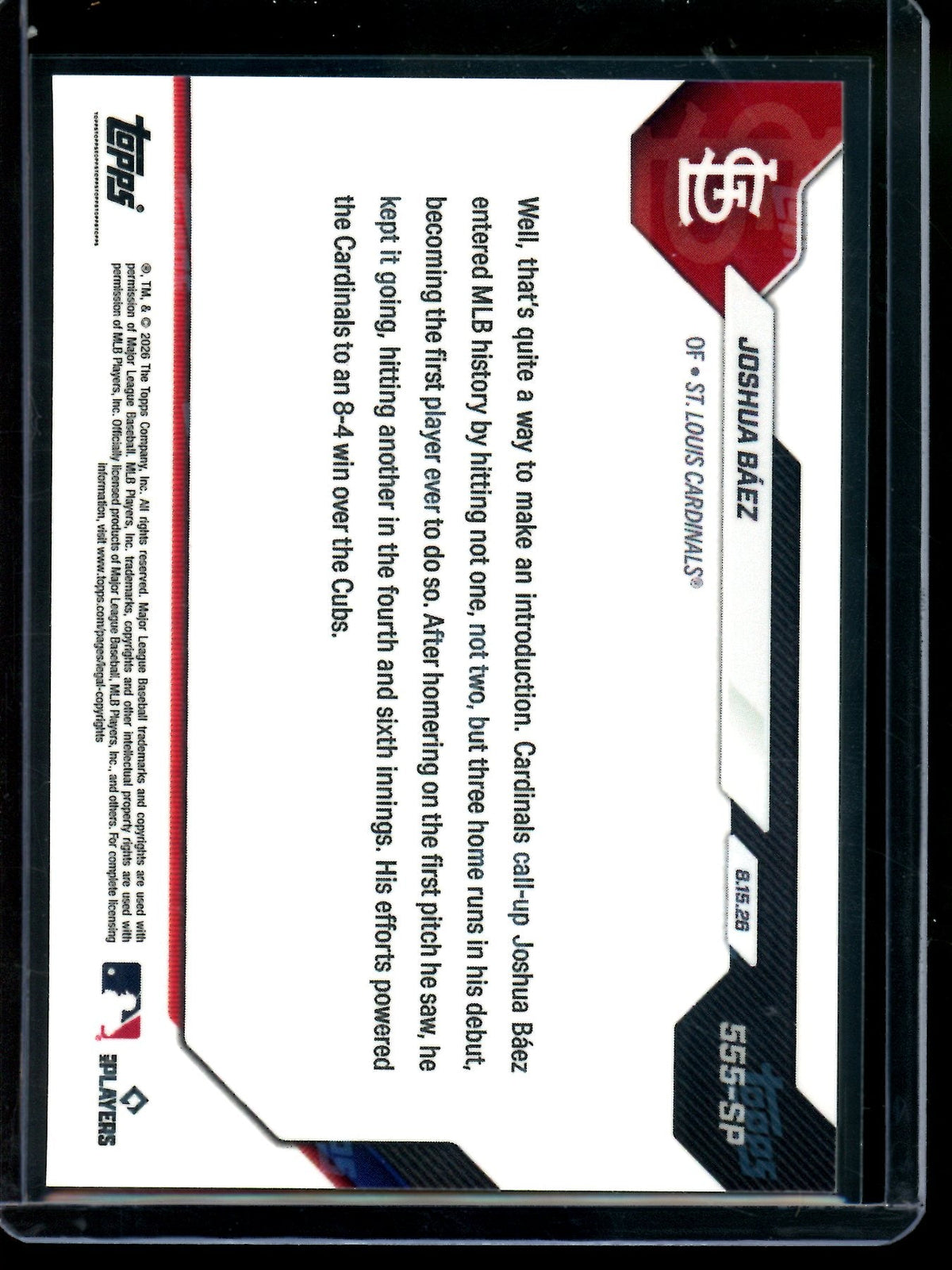 2026 Topps Now Joshua Baez Call-Up SP 555-SP Cardinals - Trading Card Market