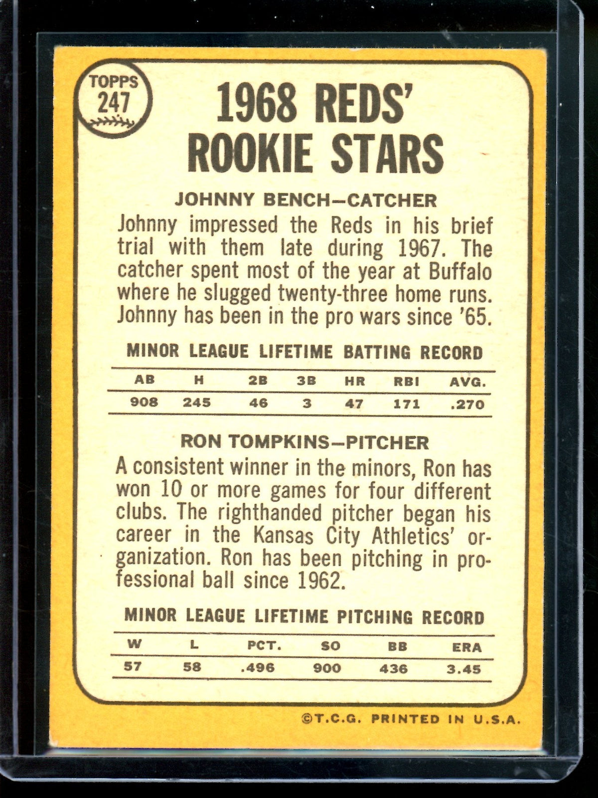 1968 Topps Johnny Bench / Ron Tompkins Rookie Stars 247 Reds - Trading Card Market