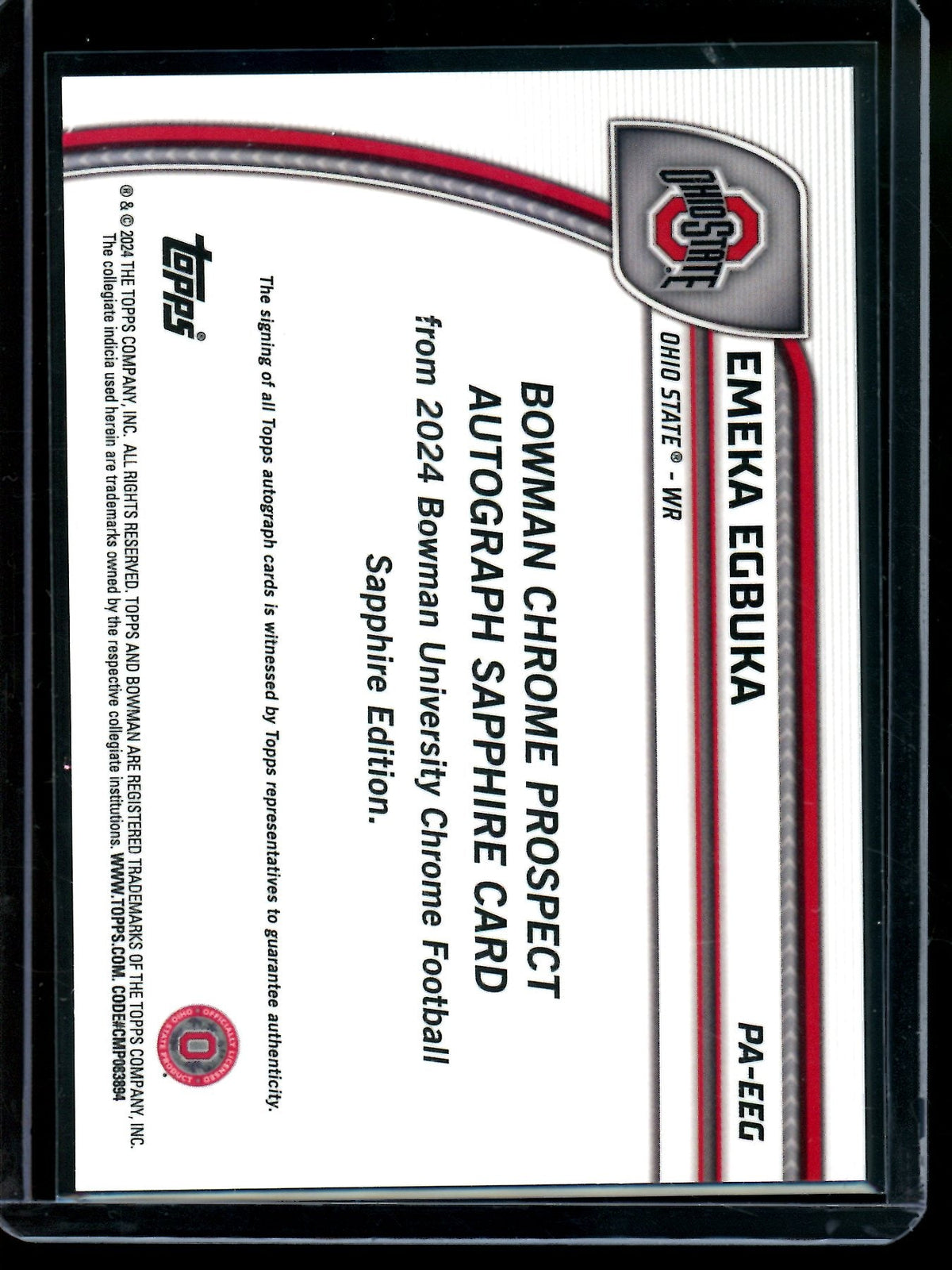 2024 Bowman U Sapphire Emeka Egbuka Autograph Buccaneers - Trading Card Market