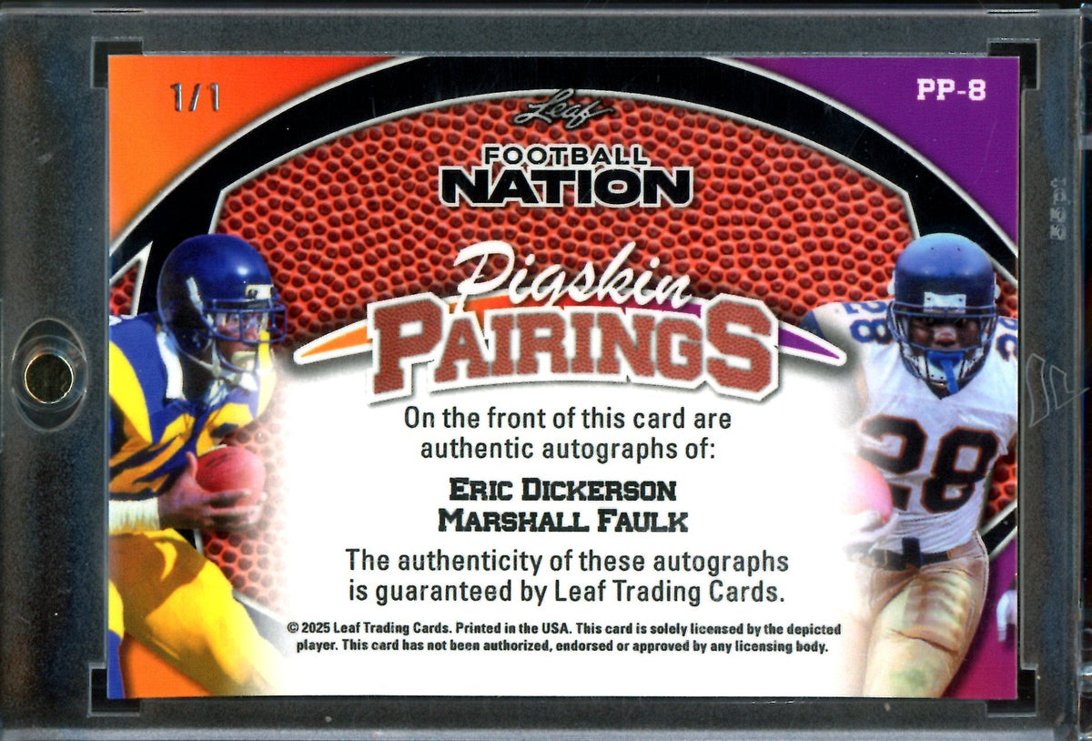 2025 Leaf Football Nation Eric Dickerson / Marshall Faulk Dual 1/1 Pigskin Pairings Rams - Trading Card Market