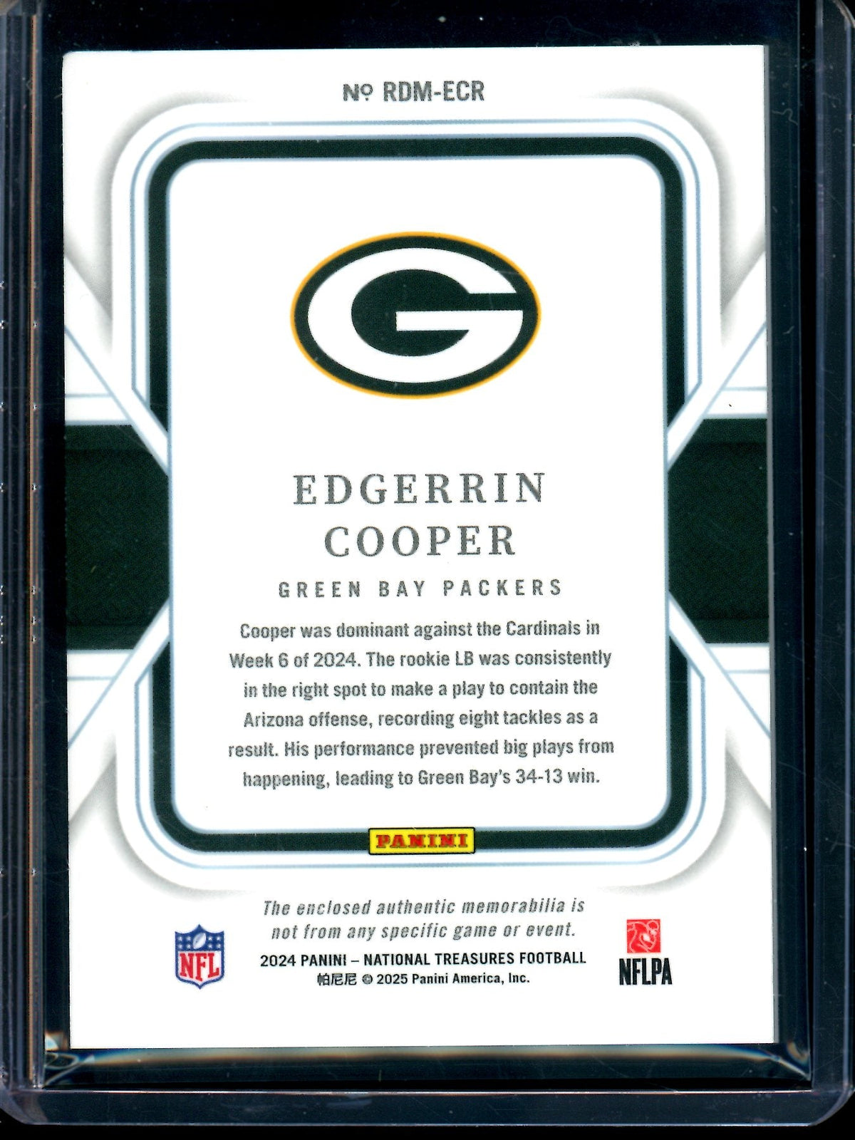 2024 Panini National Treasures Edgerrin Cooper Dual Rookie Patch /99 Packers