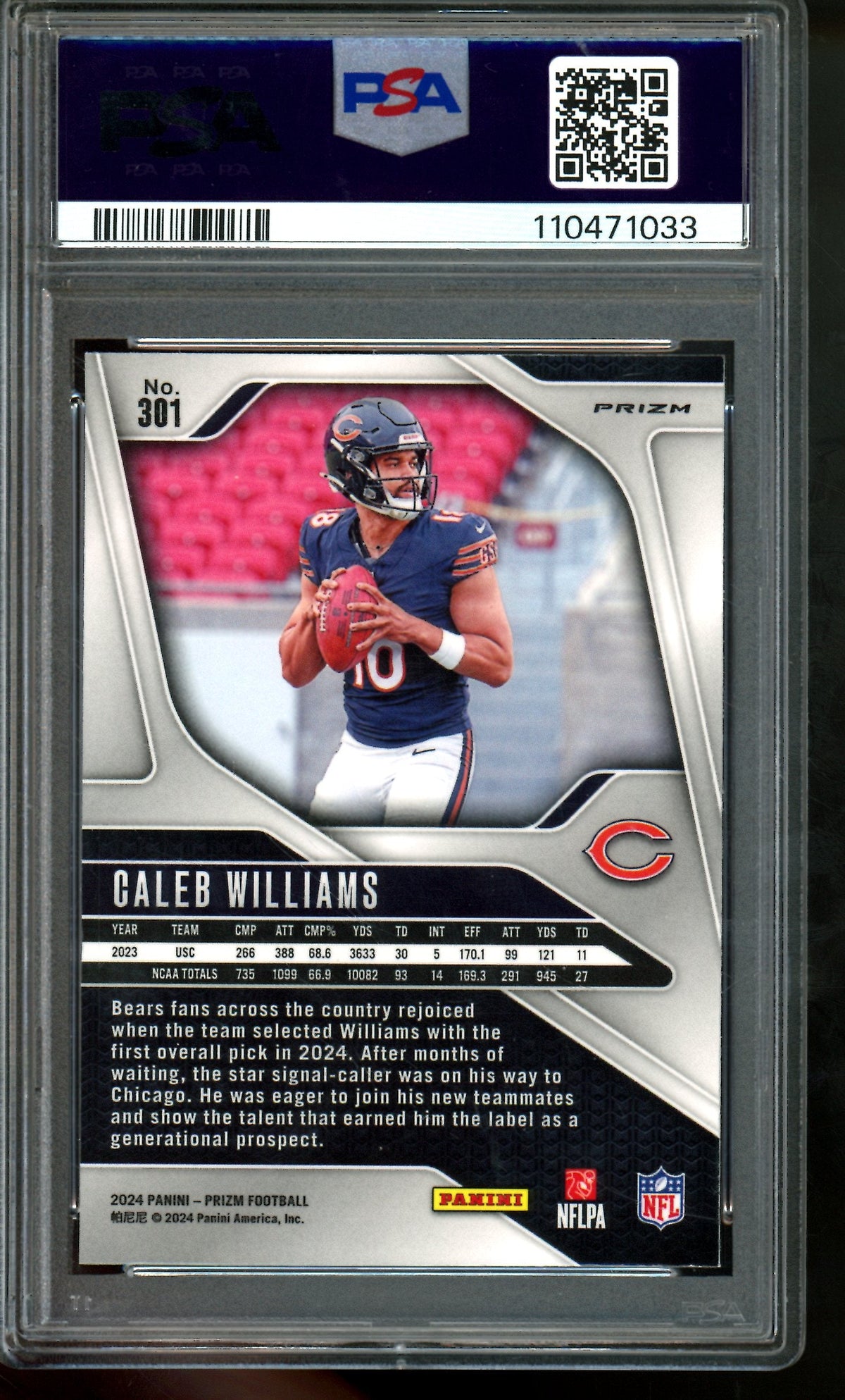 2024 Panini Prizm Caleb Williams Orange Lazer Rookie PSA 9 Bears