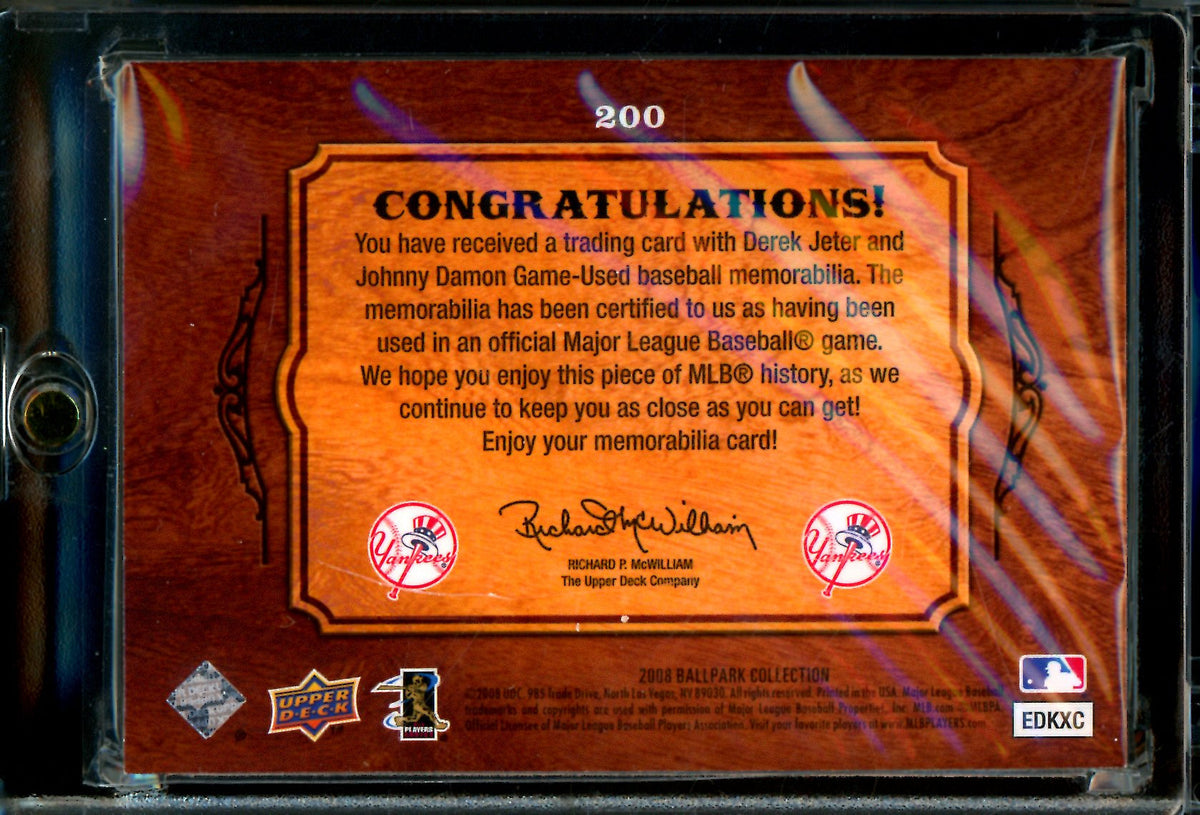 2008 Upper Deck Ballpark Collection Derek Jeter / Johnny Damon Dual Swatch Memorabilia Yankees