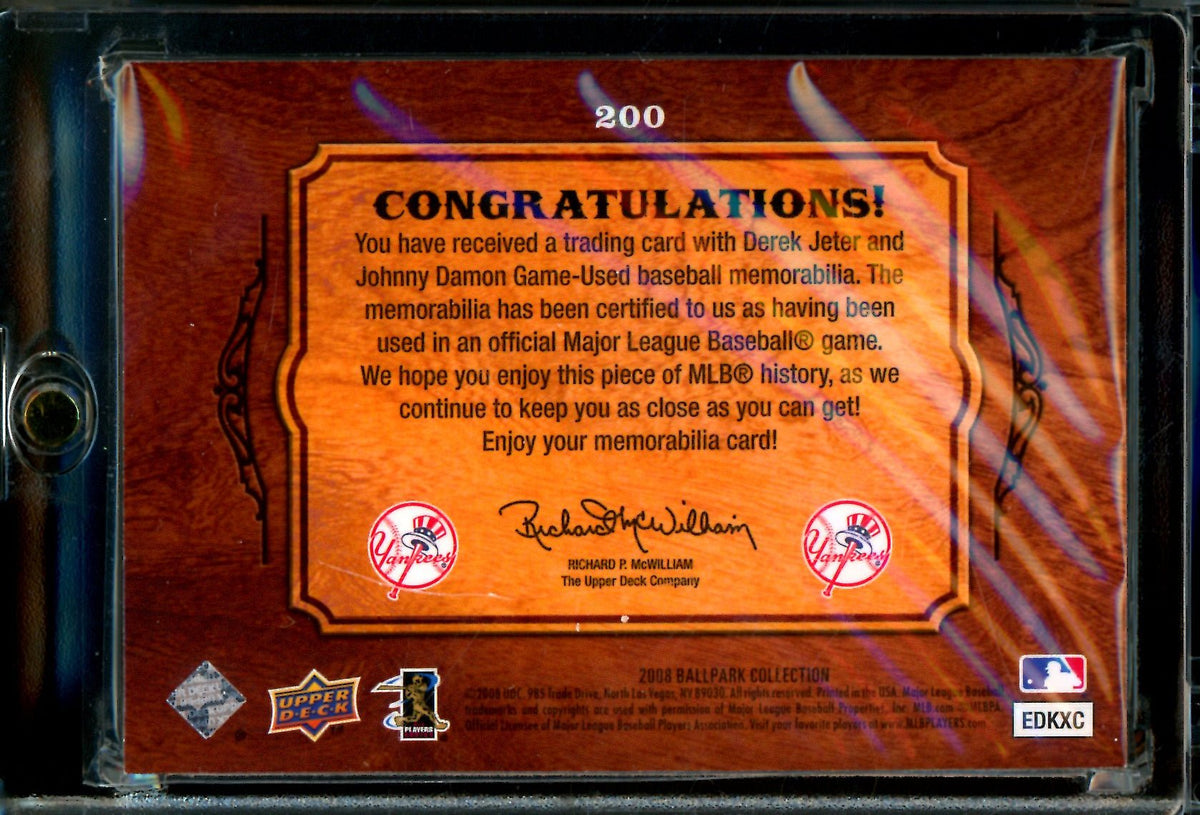 2008 Upper Deck Ballpark Collection Derek Jeter / Johnny Damon Dual Swatch Memorabilia Yankees - Trading Card Market
