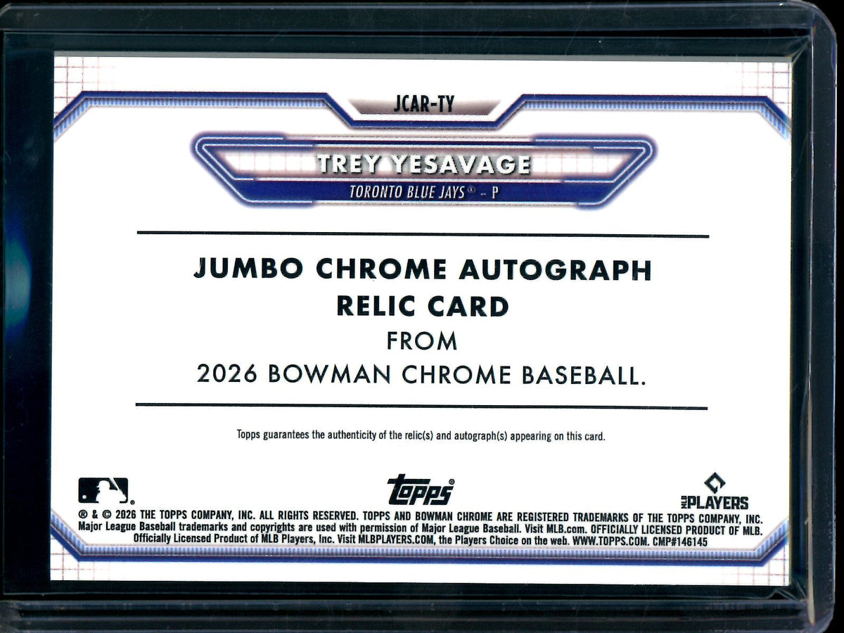 2026 Bowman Chrome Trey YeSavage Rookie RC Gold Refractor Patch Autograph /50 Blue Jays