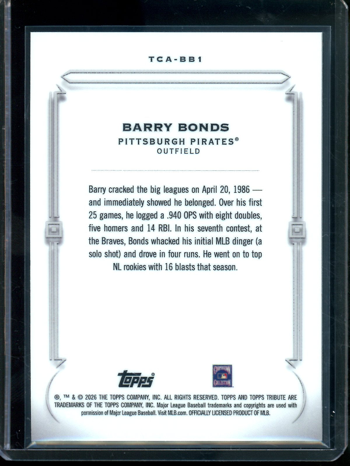 2026 Topps Tribute Barry Bonds Orange Refractor /25 Pirates