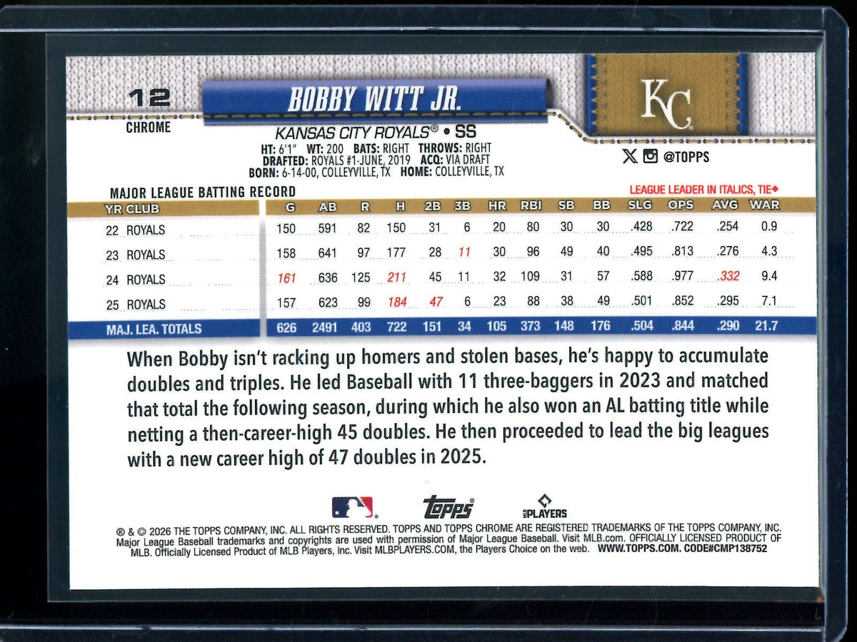 2026 Topps Chrome Bobby Witt Jr. Image Variation Refractor Royals - Trading Card Market