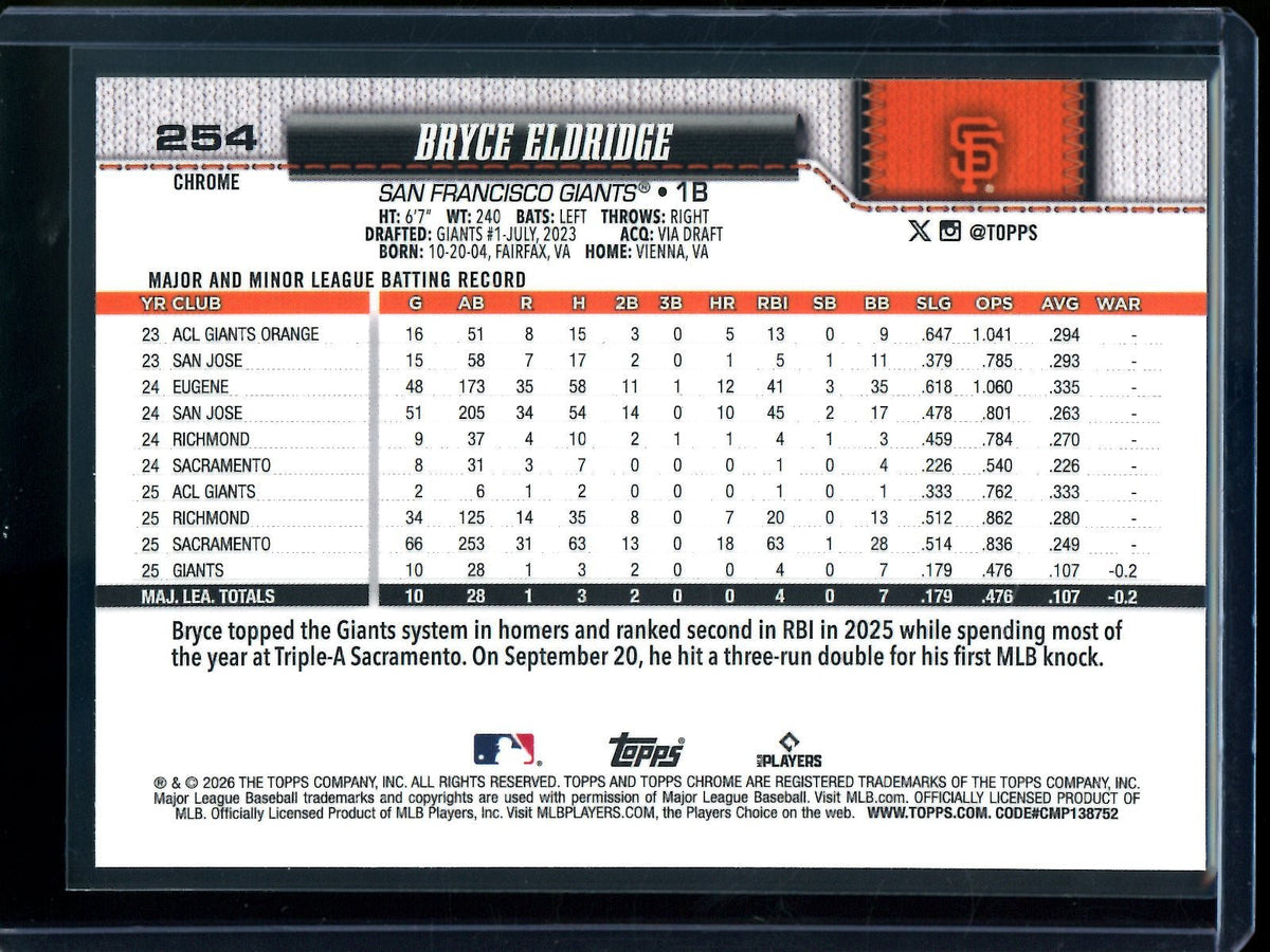 2026 Topps Chrome Bryce Eldridge Rookie RC Image Variation Refractor Giants - Trading Card Market
