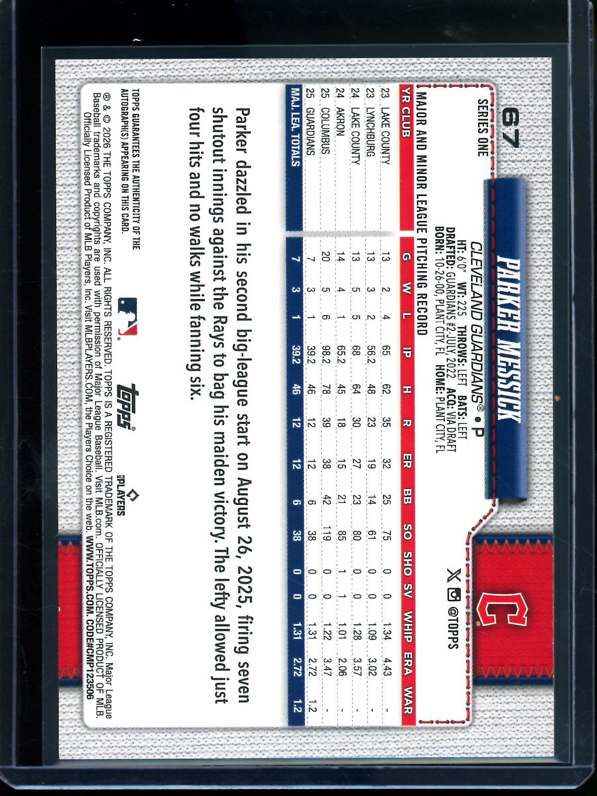 2026 Topps Flagship Parker Messick Rookie RC Autograph Guardians