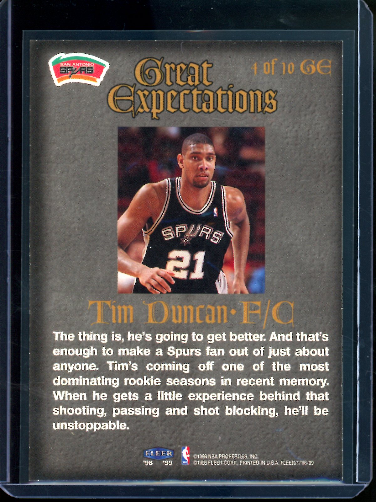 1998/99 Fleer Tradition Tim Duncan Great Expectations Spurs
