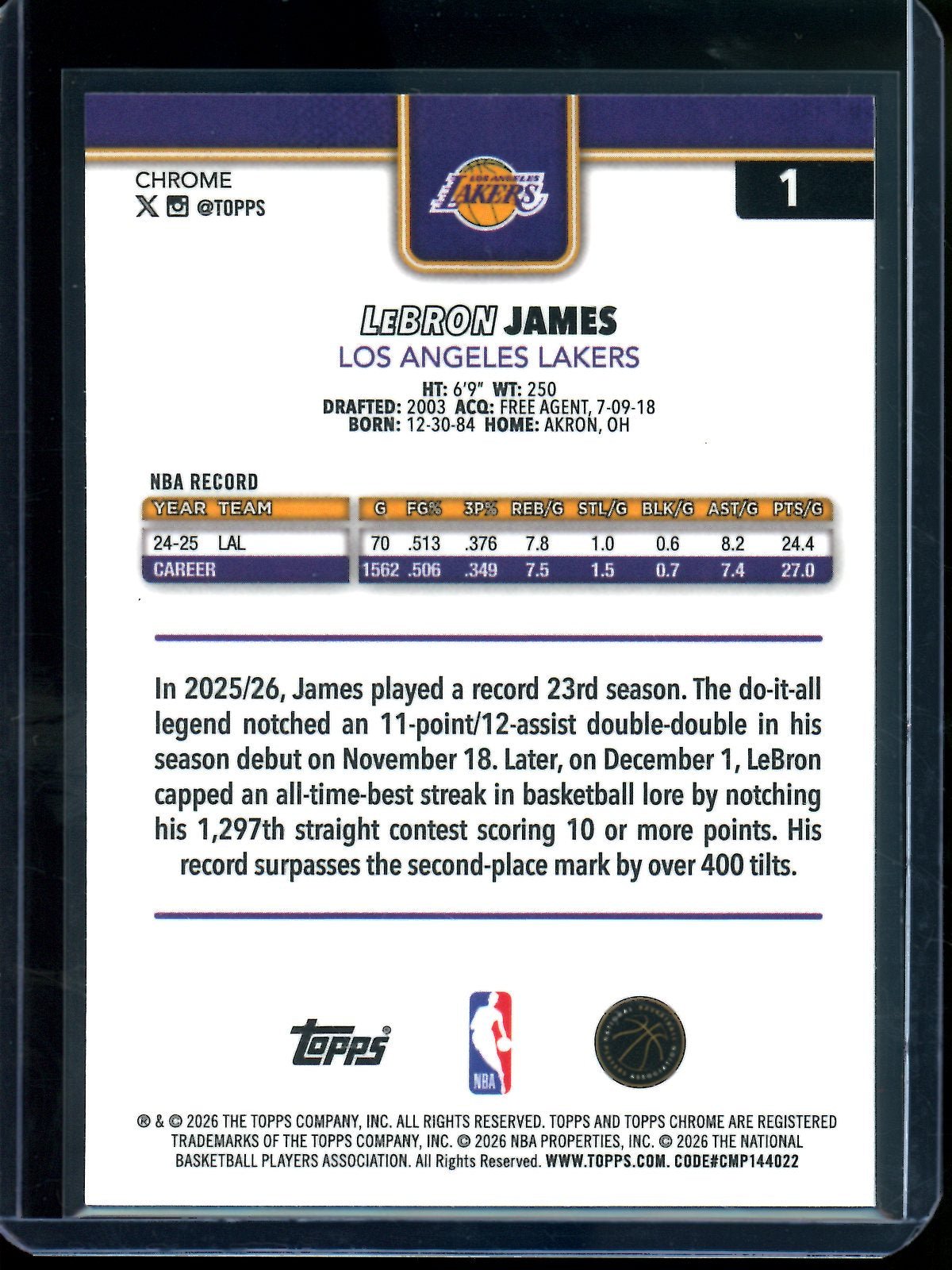 2025/26 Topps Chrome LeBron James Image Variation Mini Diamond Refractor Lakers - Trading Card Market