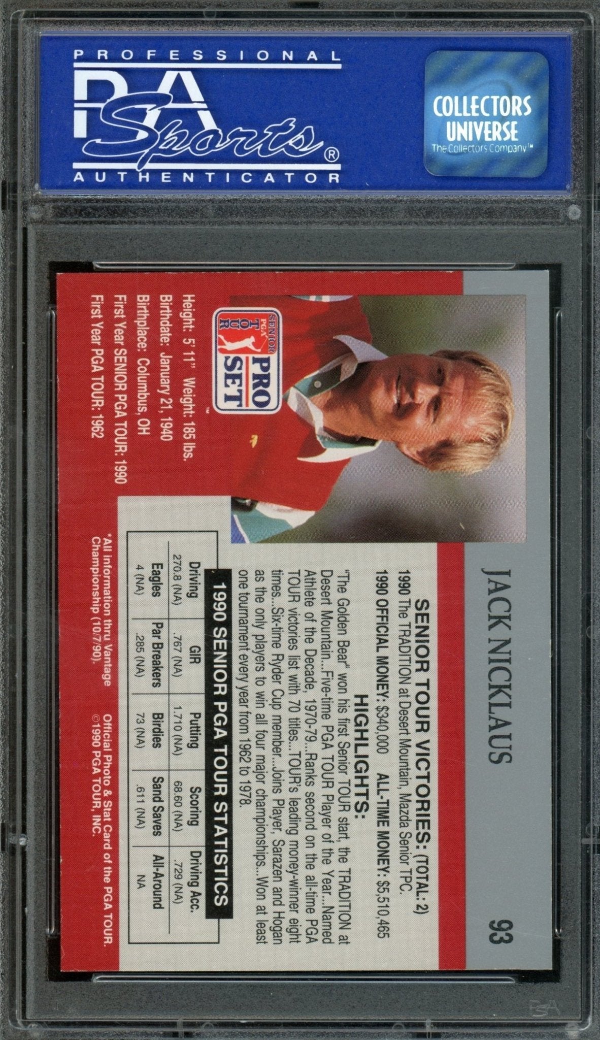 1990 PGA Tour Pro Set Jack Nicklaus #93 PSA 9 - Trading Card Market