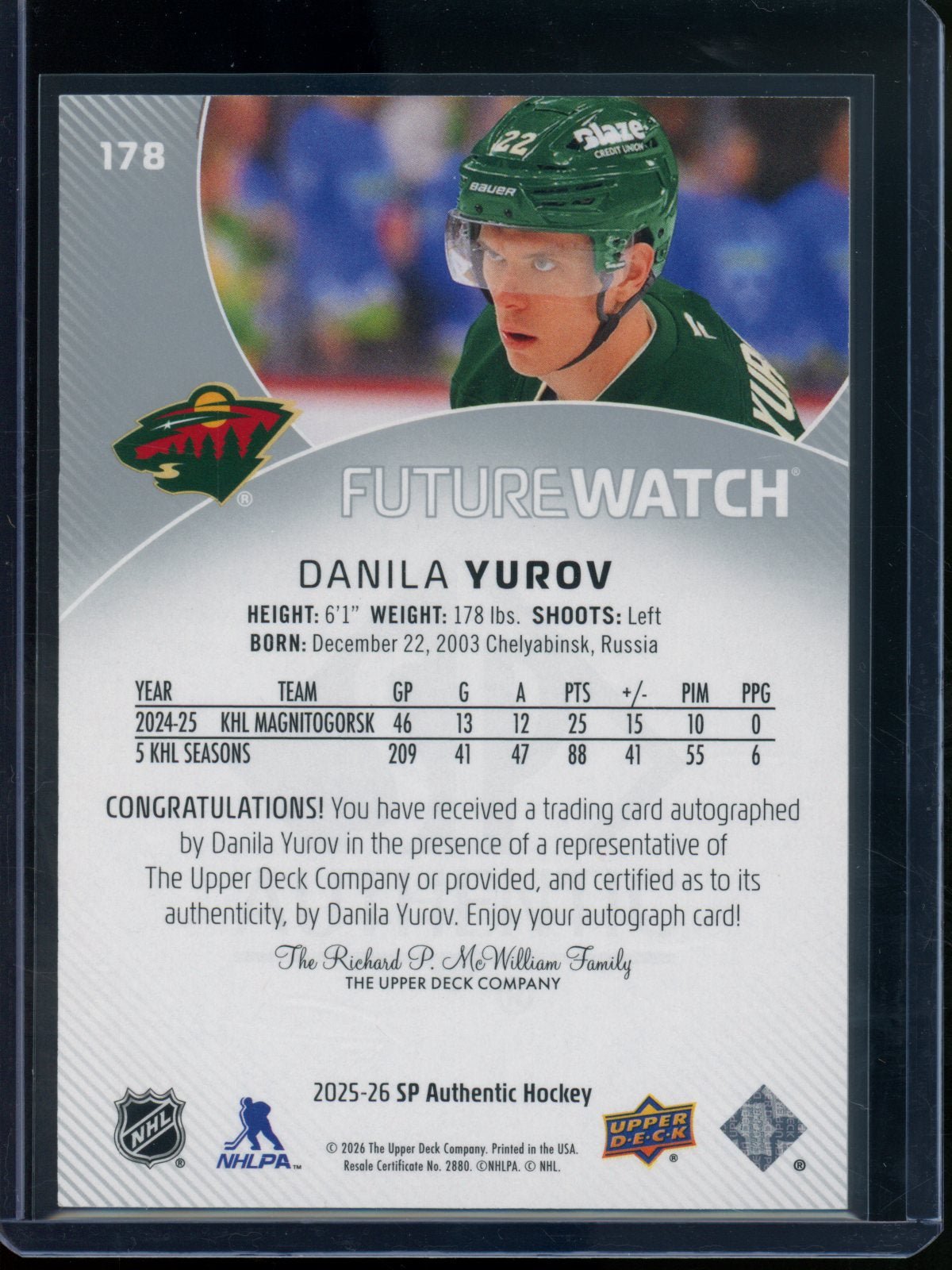 2025/26 Upper Deck SP Authentic Danila Yurov Rookie RC Future Watch Autograph /999 Wild - Trading Card Market