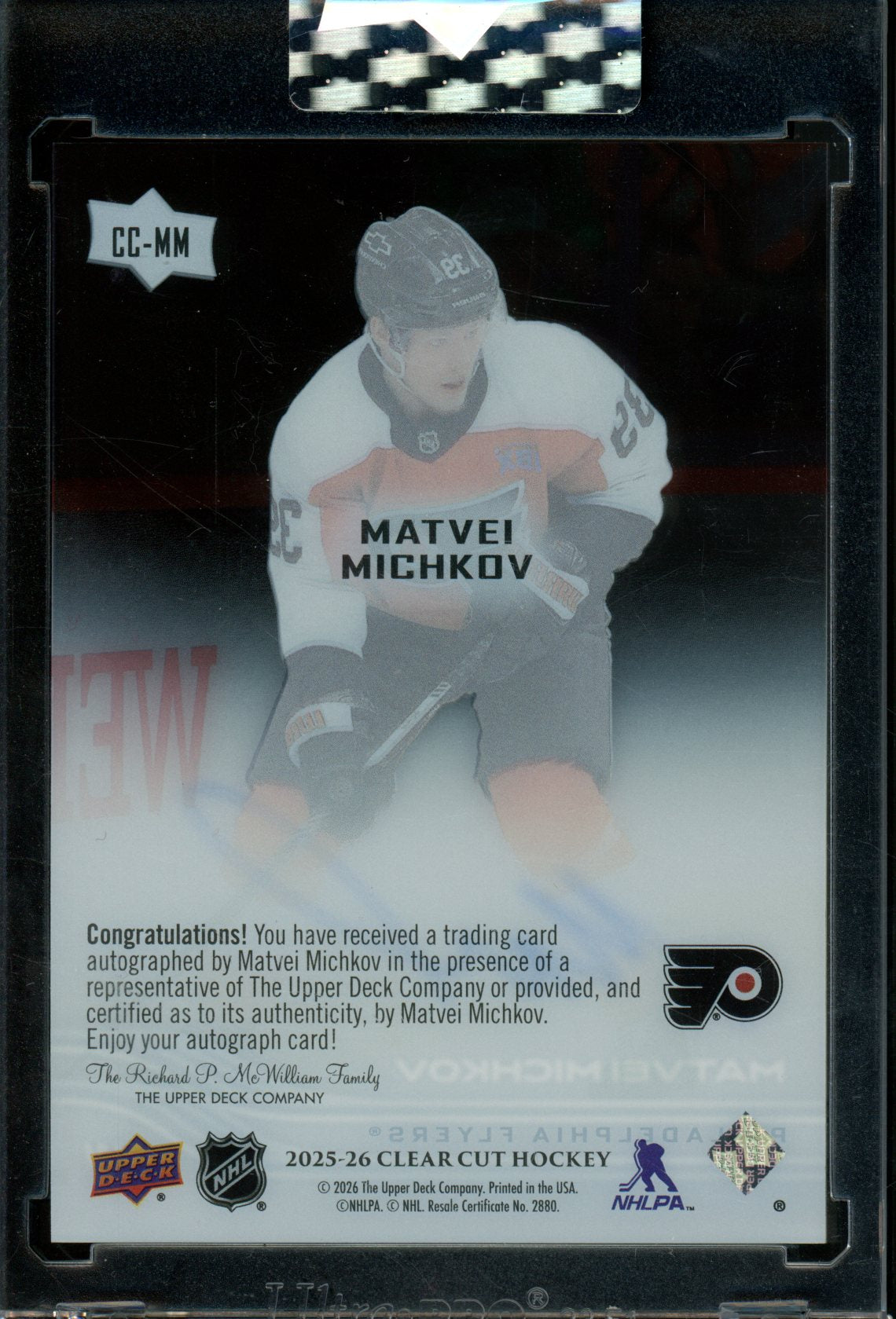 2025/26 Upper Deck Clear Cut Matvei Michkov Encased Autograph Flyers