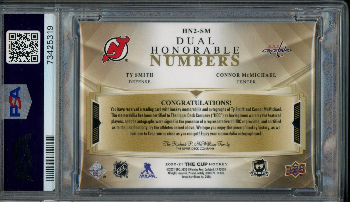 2020/21 Upper Deck The Cup Ty Smith / Connor McMichael Dual Honorable Patch Autograph /24 PSA 7 - Trading Card Market