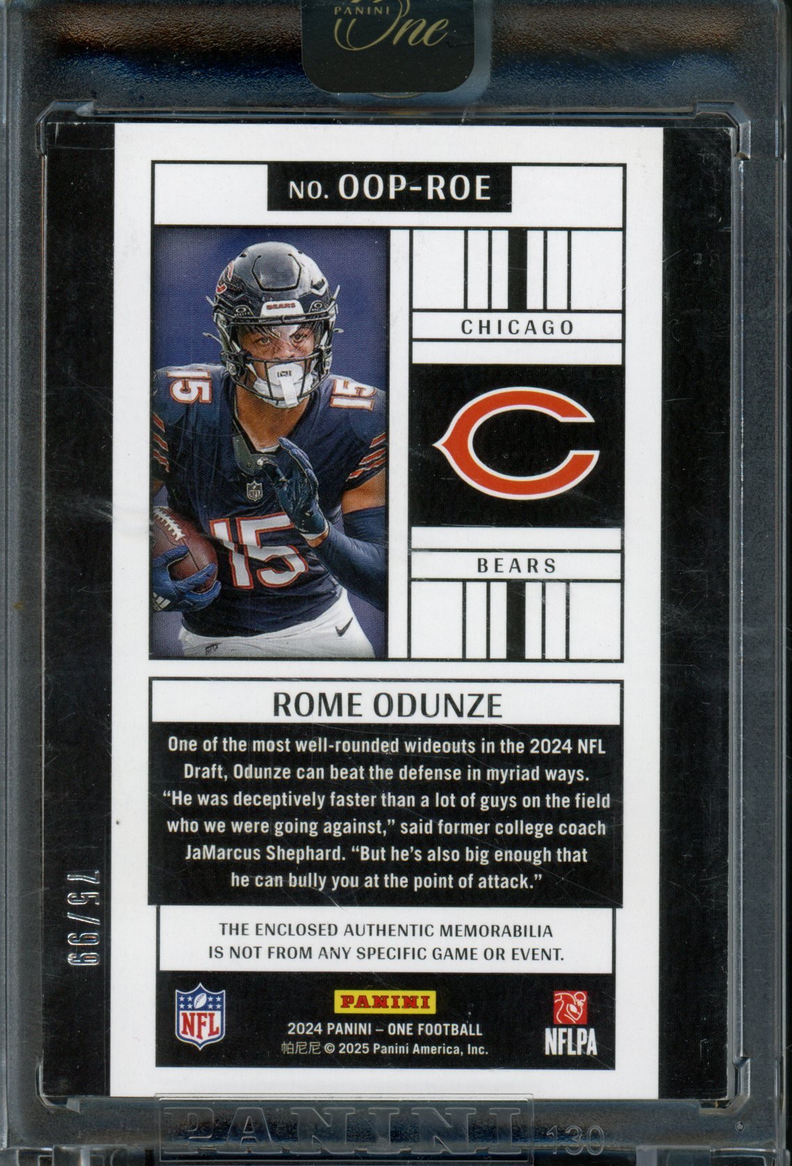 2024 Panini One Rome Odunze Rookie RC Jumbo Jersey Relic Encased /99 Bears - Trading Card Market