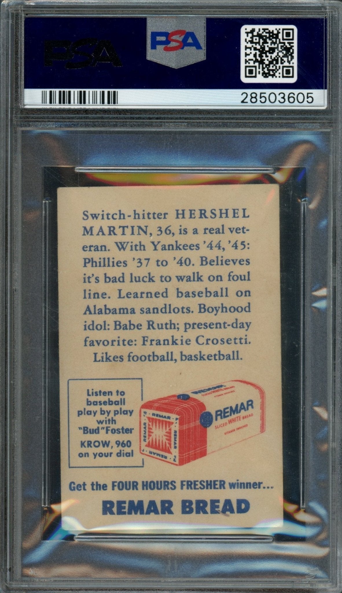 1946 Remar Bread Hershel Martin #5 PSA 3 Oakland Oaks