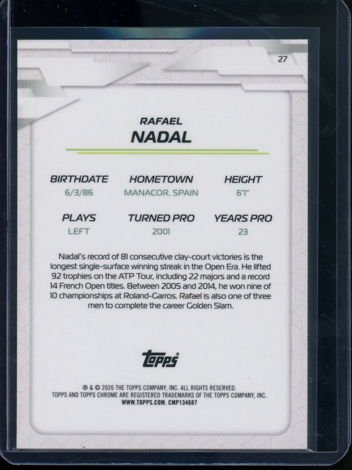 2026 Topps Chrome Rafael Nadal Gold Refractor /50 #27 - Trading Card Market