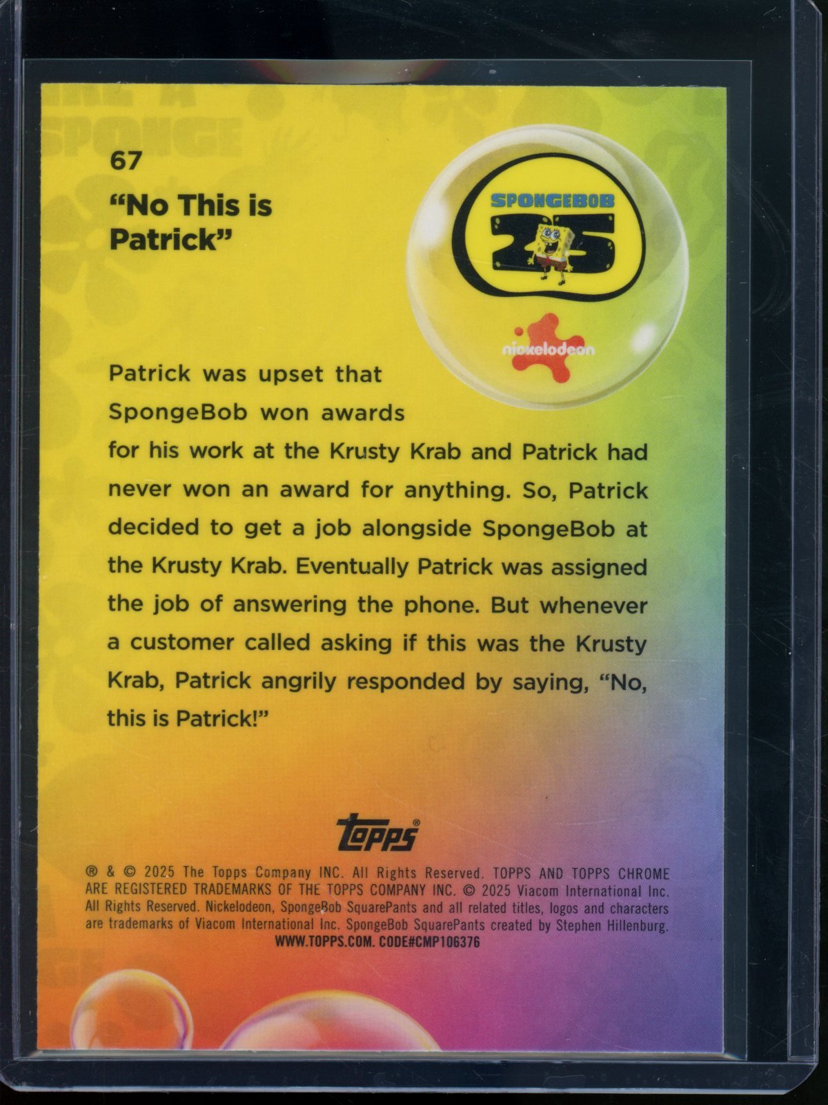 2025 Topps Chrome Spongebob No This Is Patrick Blue Refractor /150 #67
