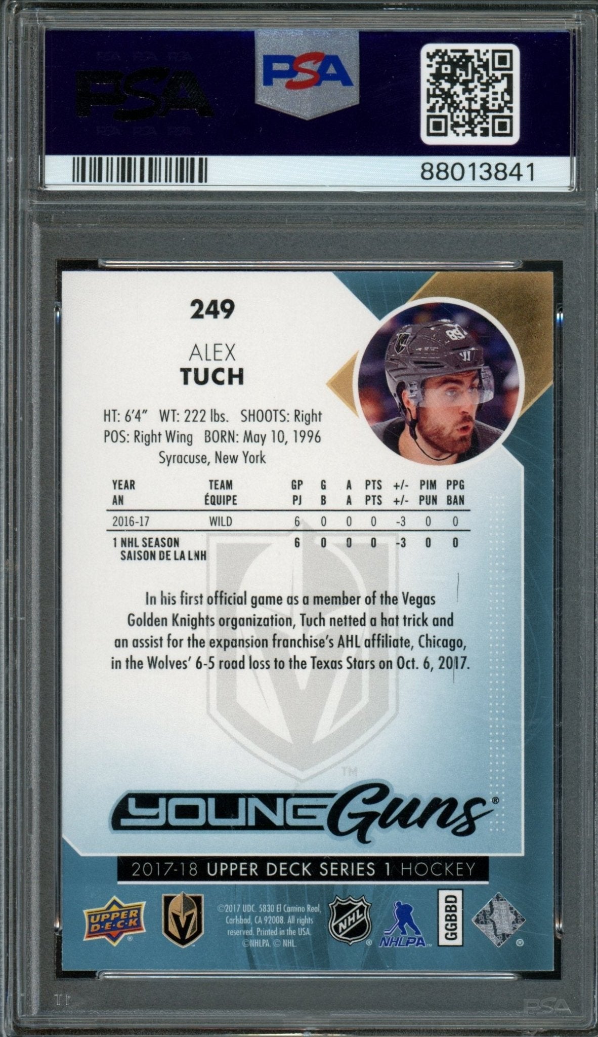 2017/18 Upper Deck Series 1 Alex Tuch Rookie RC Young Guns PSA 10 Golden Knights - Trading Card Market