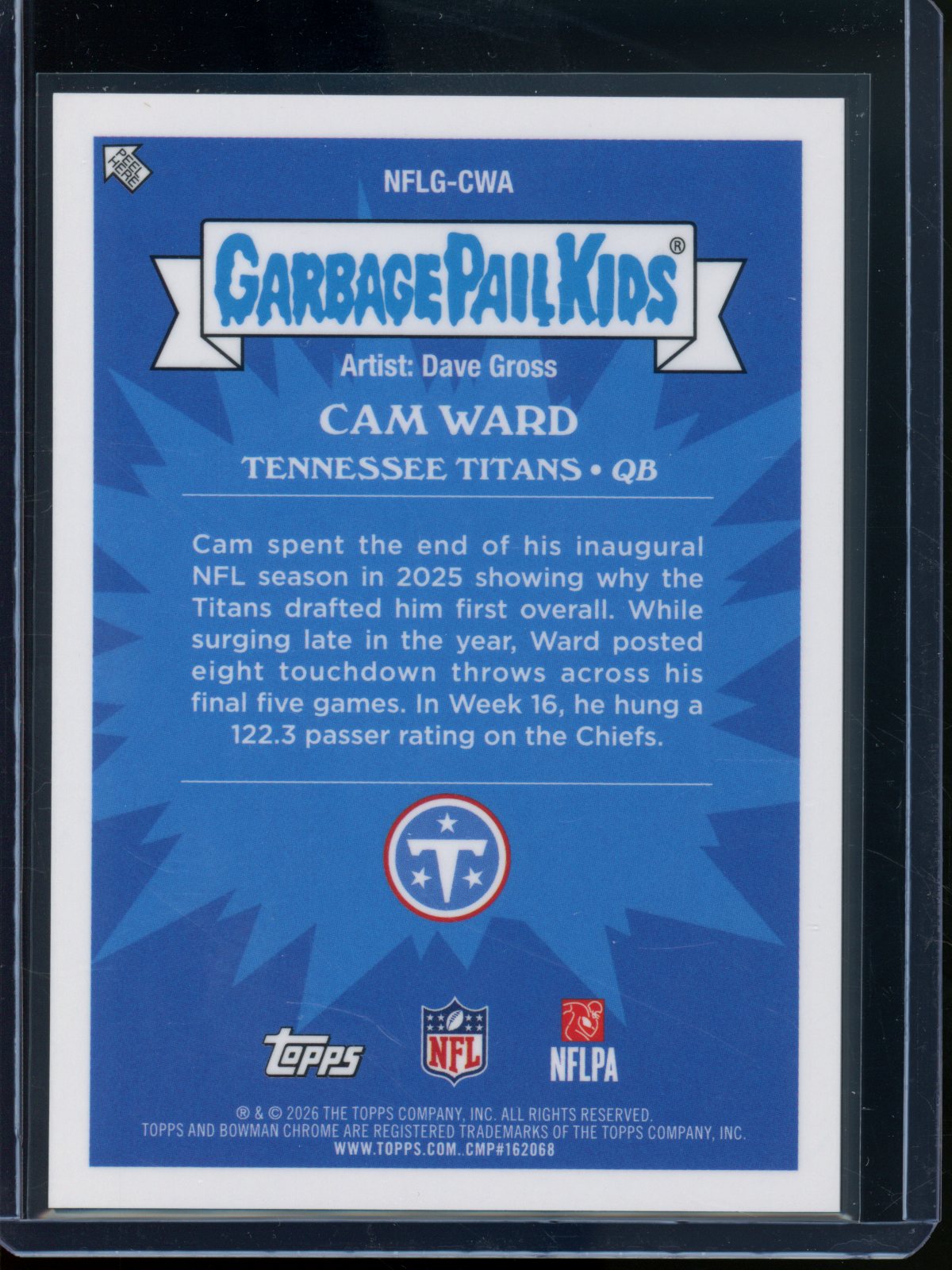 2026 Bowman Chrome Cam Ward GPK Garbage Pail Kids SSP #NFLG-CWA Titans