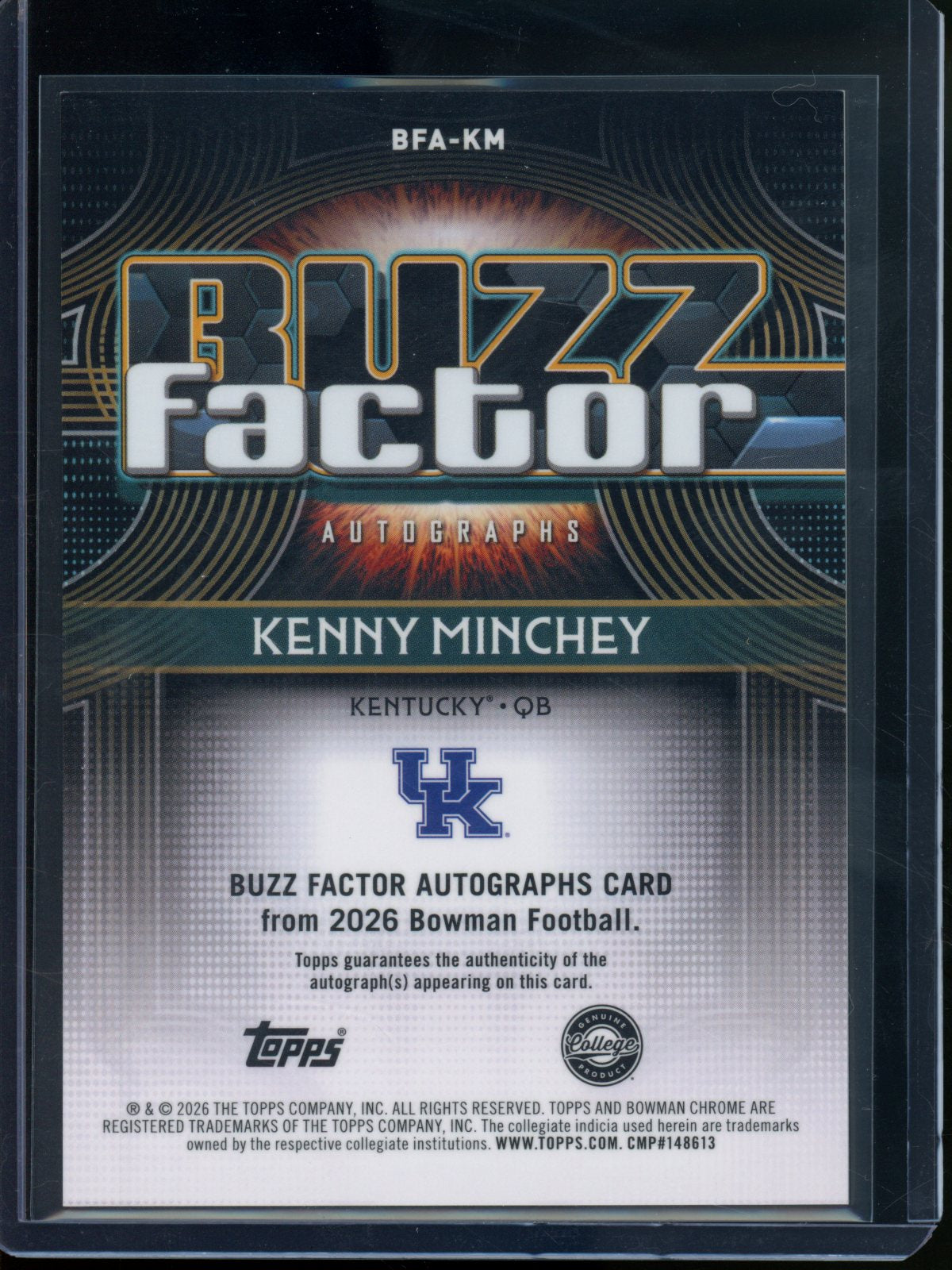 2026 Bowman Chrome U Kenny Minchey Buzz Factor Refractor Autograph Kentucky
