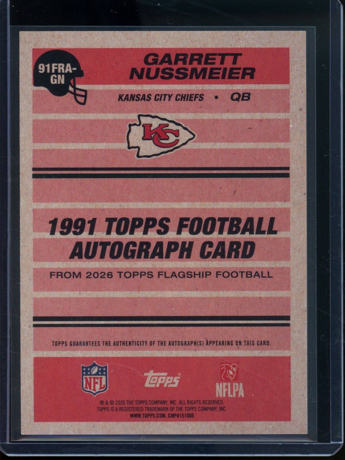 2026 Topps Flagship Garrett Nussmeier Rookie RC 1991 Autograph Chiefs - Trading Card Market