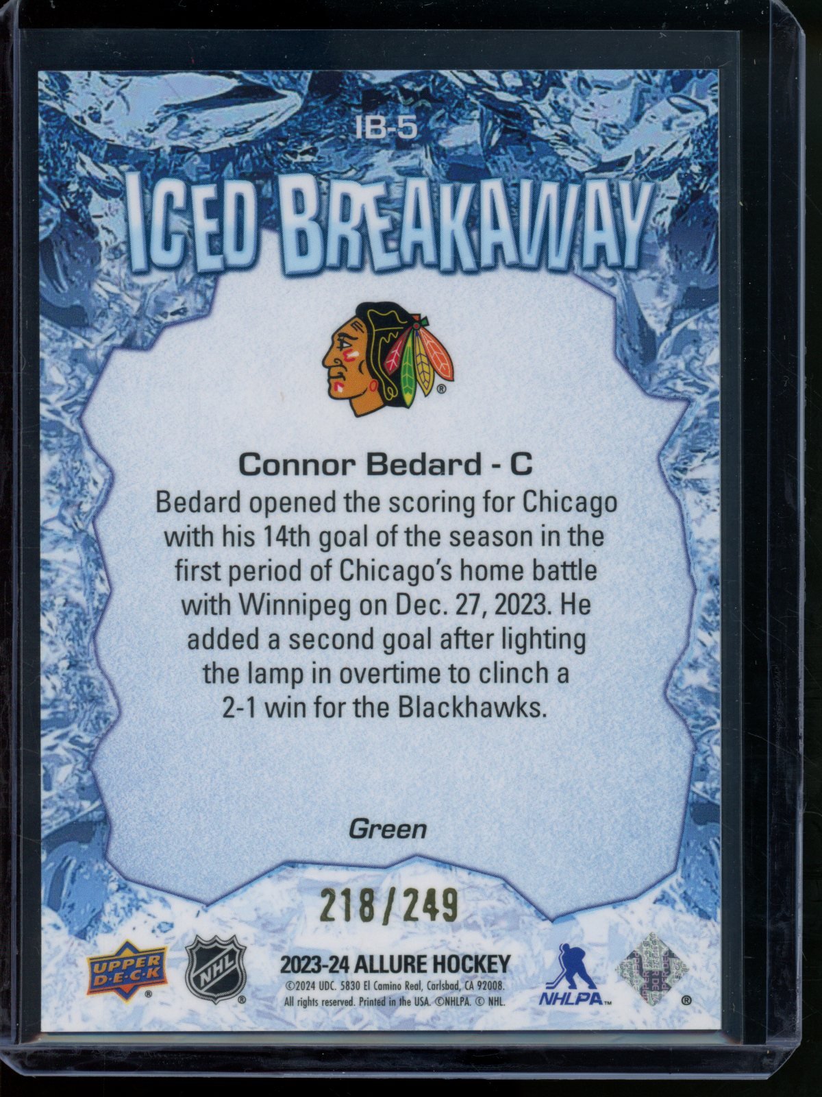 2023/24 Upper Deck Allure Connor Bedard Green Iced Breakaway /249 Blackhawks - Trading Card Market