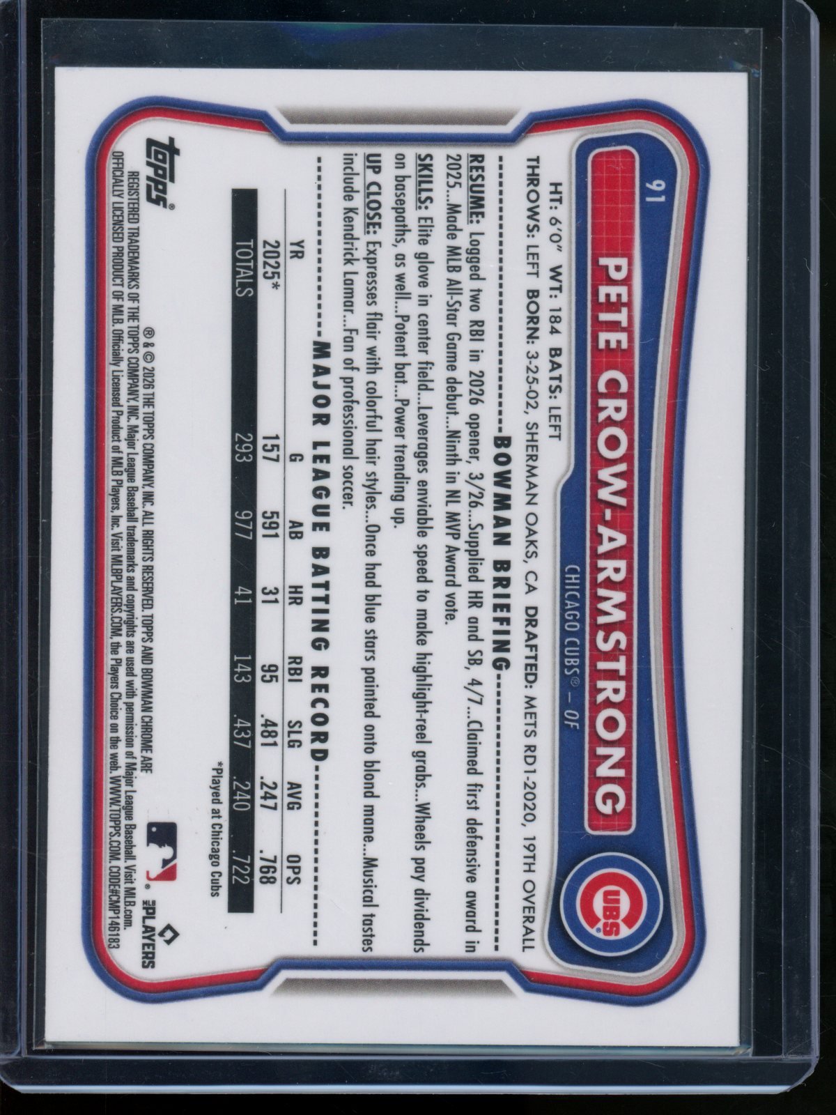 2026 Bowman Chrome Pete Crow-Armstrong Purple Mojo Refractor /299 Cubs - Trading Card Market