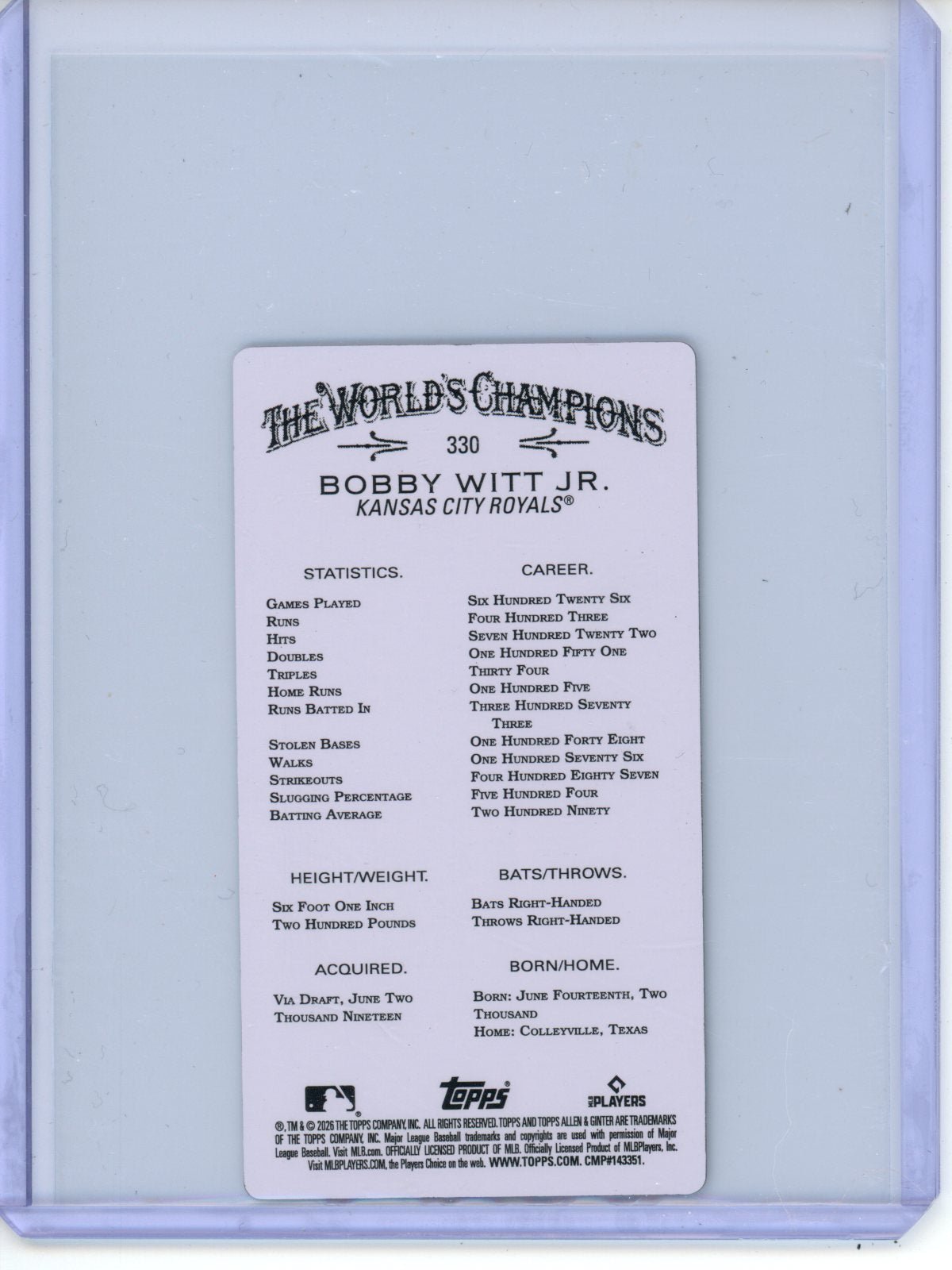 2026 Topps Allen & Ginter Bobby Witt Jr. Mini Steel SSP /3 Royals - Trading Card Market