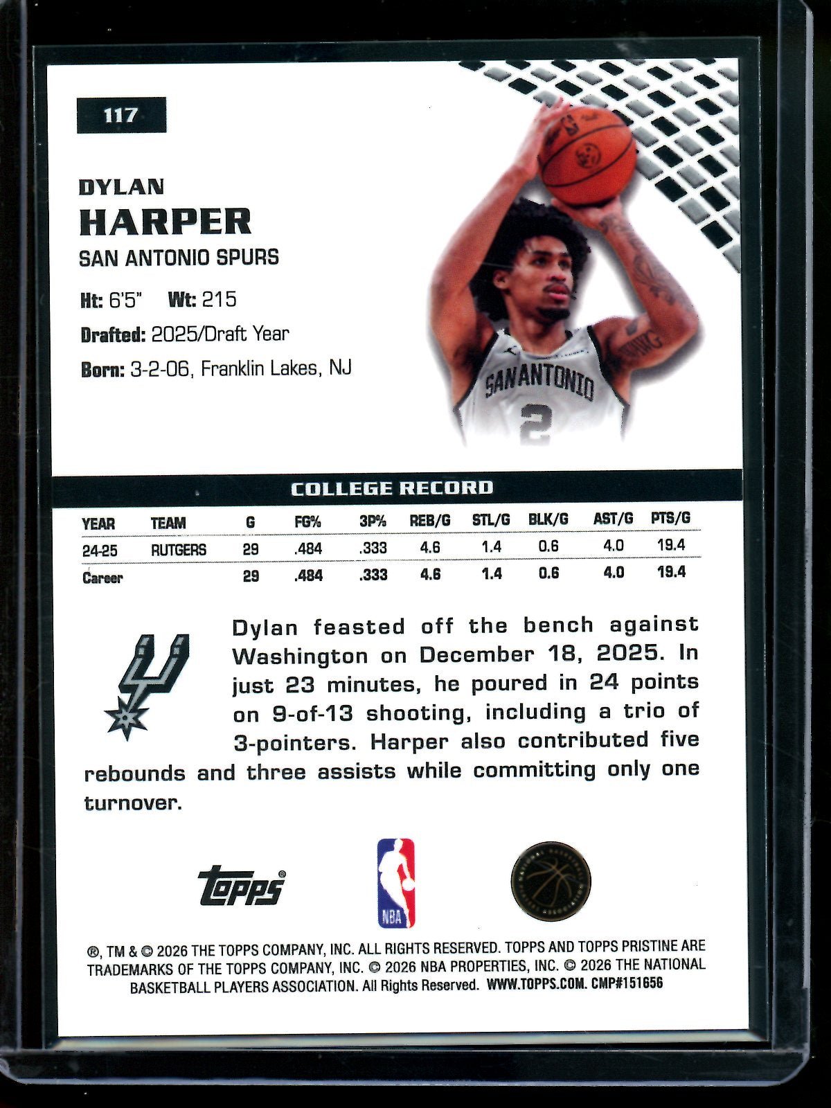 2025/26 Topps Pristine Dylan Harper Blue Rookie Refractor /75 Spurs - Trading Card Market
