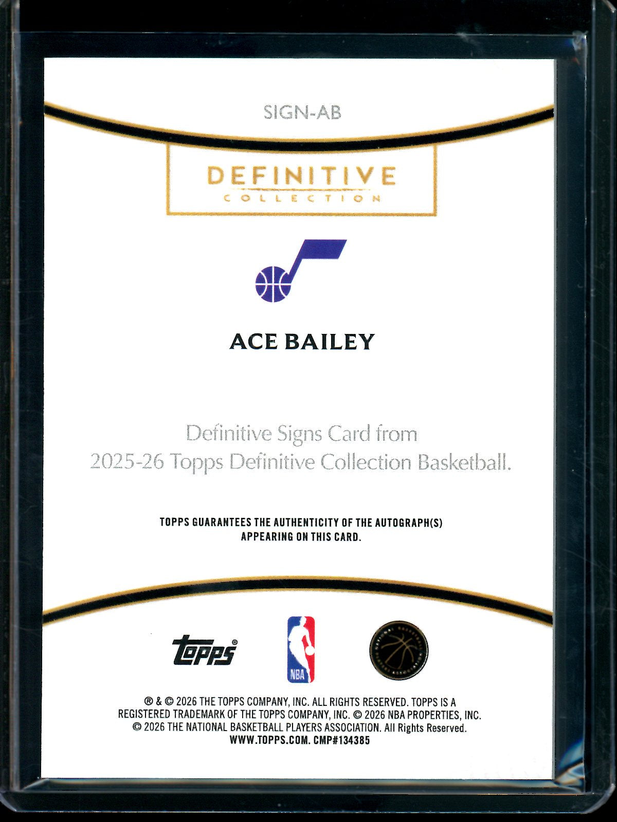 2025/26 Topps Definitive Ace Bailey Rookie Orange Definitive Signs Autograph /25 Jazz
