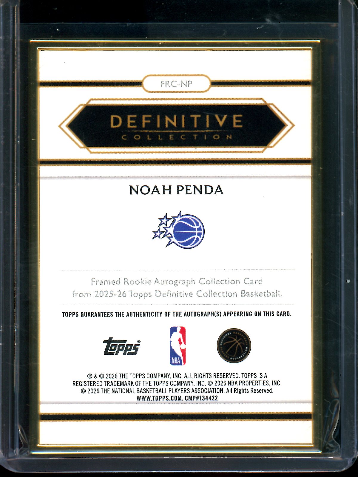 2025/26 Topps Definitive Noah Penda Framed Rookie Autograph /15 Magic