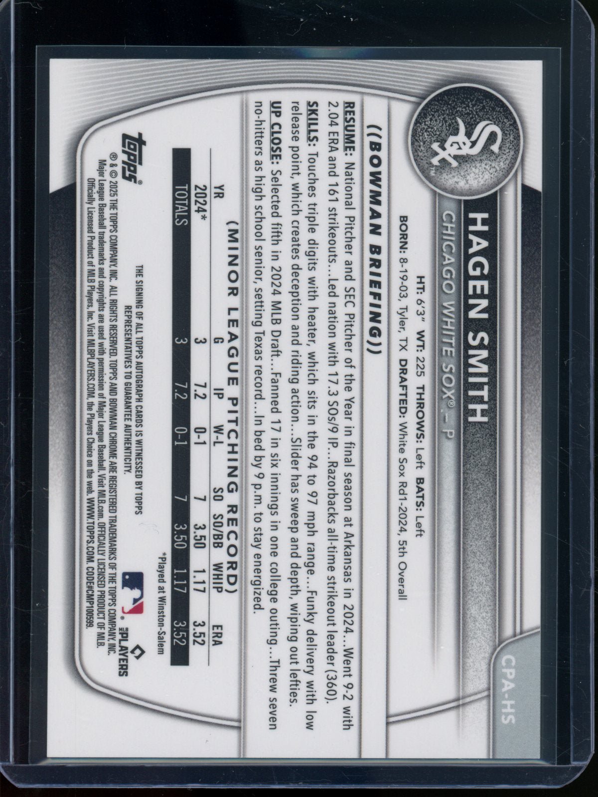 2025 Bowman Chrome Hagan Smith Autograph White Sox - Trading Card Market
