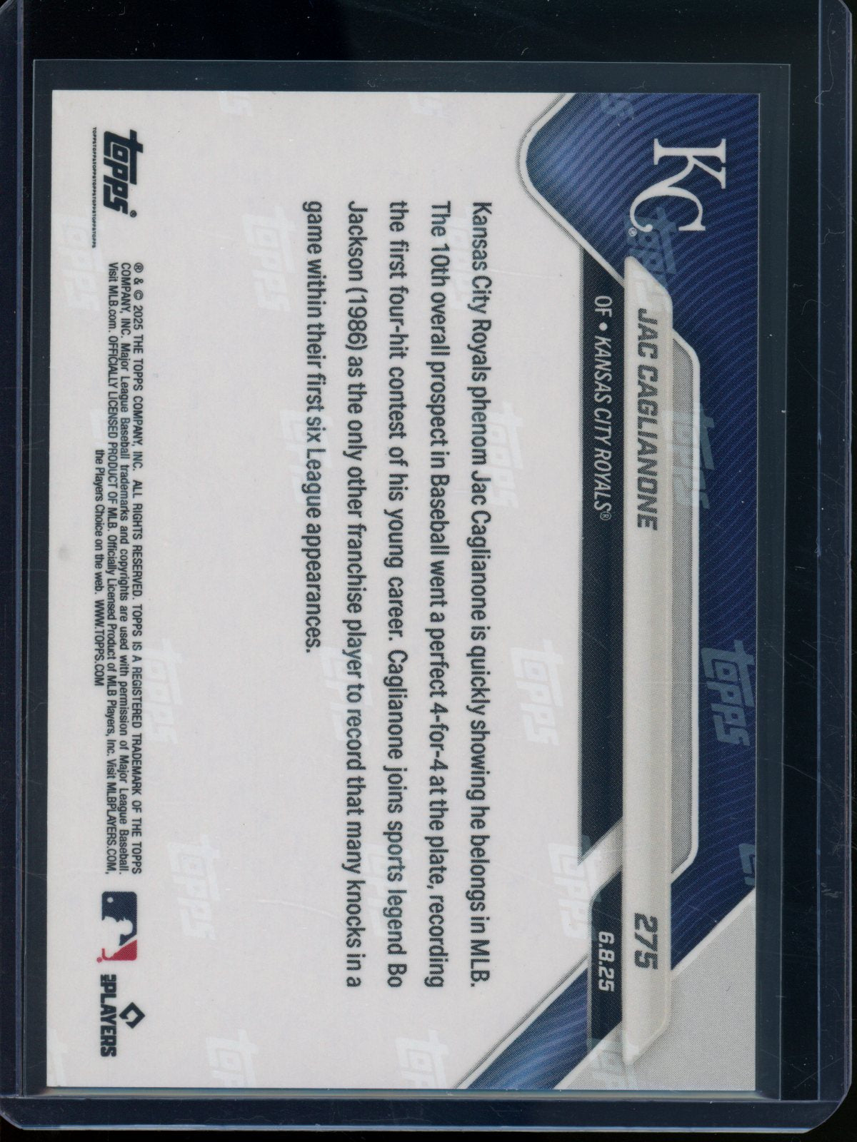 2025 Topps Now Jac Caglianone Rookie RC #275 Royals