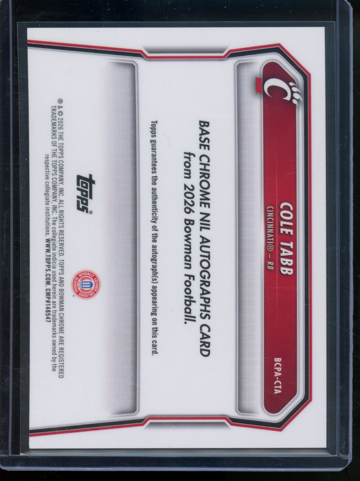2026 Bowman Chrome U Cole Tabb 1st Orange Mojo Refractor Autgraph /25 Cincinnati - Trading Card Market
