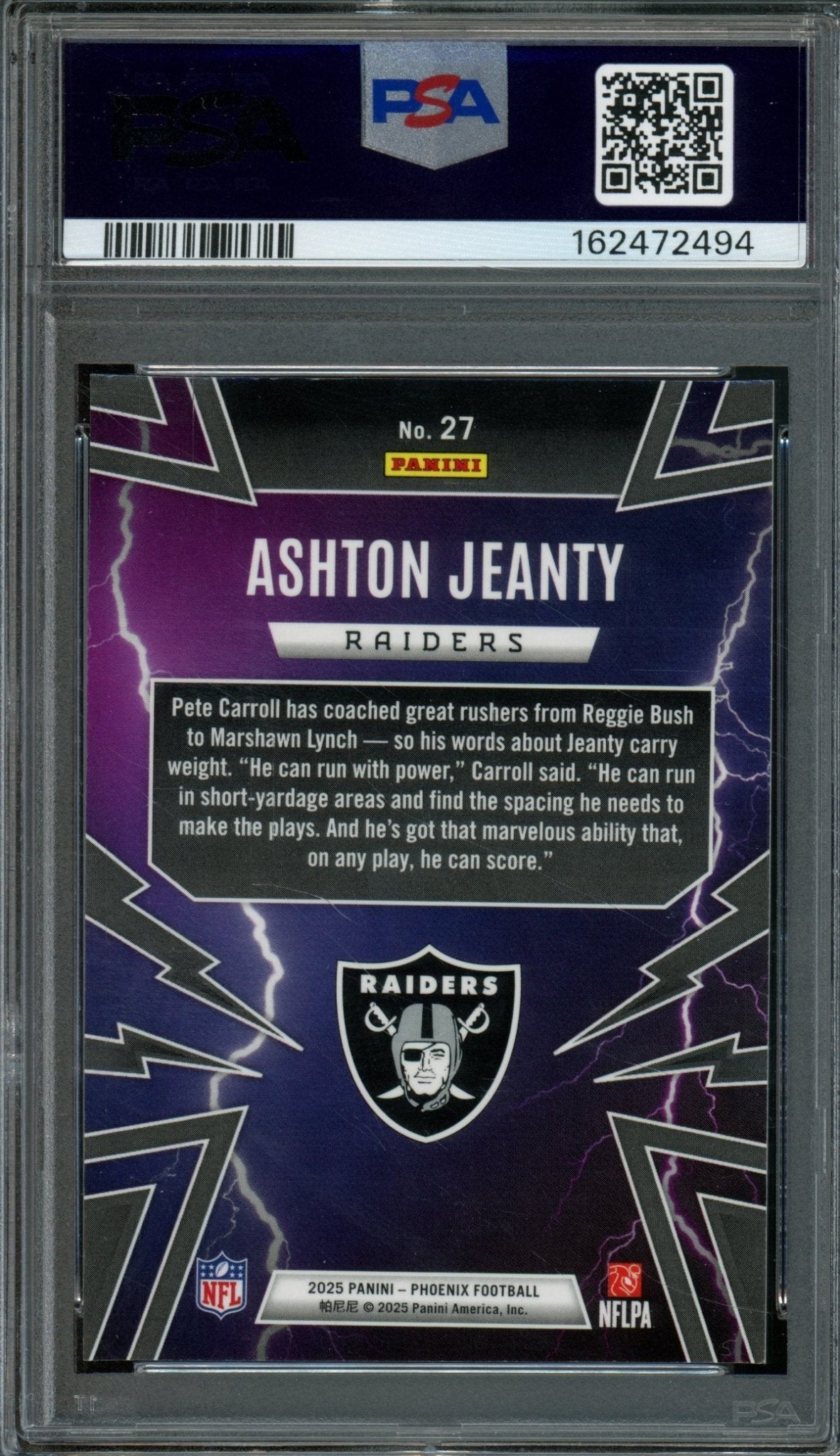 2025 Panini Phoenix Ashton Jeanty Rookie RC Thunderbirds Silver PSA 9 Raiders - Trading Card Market