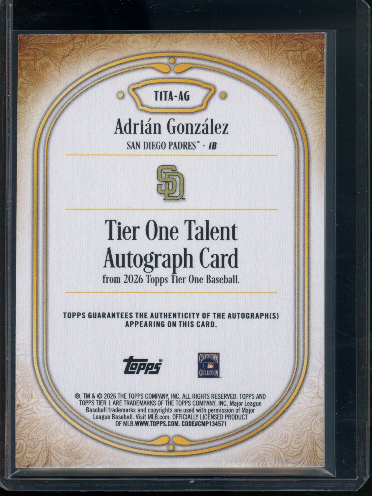 2026 Topps Tier One Adrian Gonzalez Tier one Talent Autograph /199 Padres - Trading Card Market