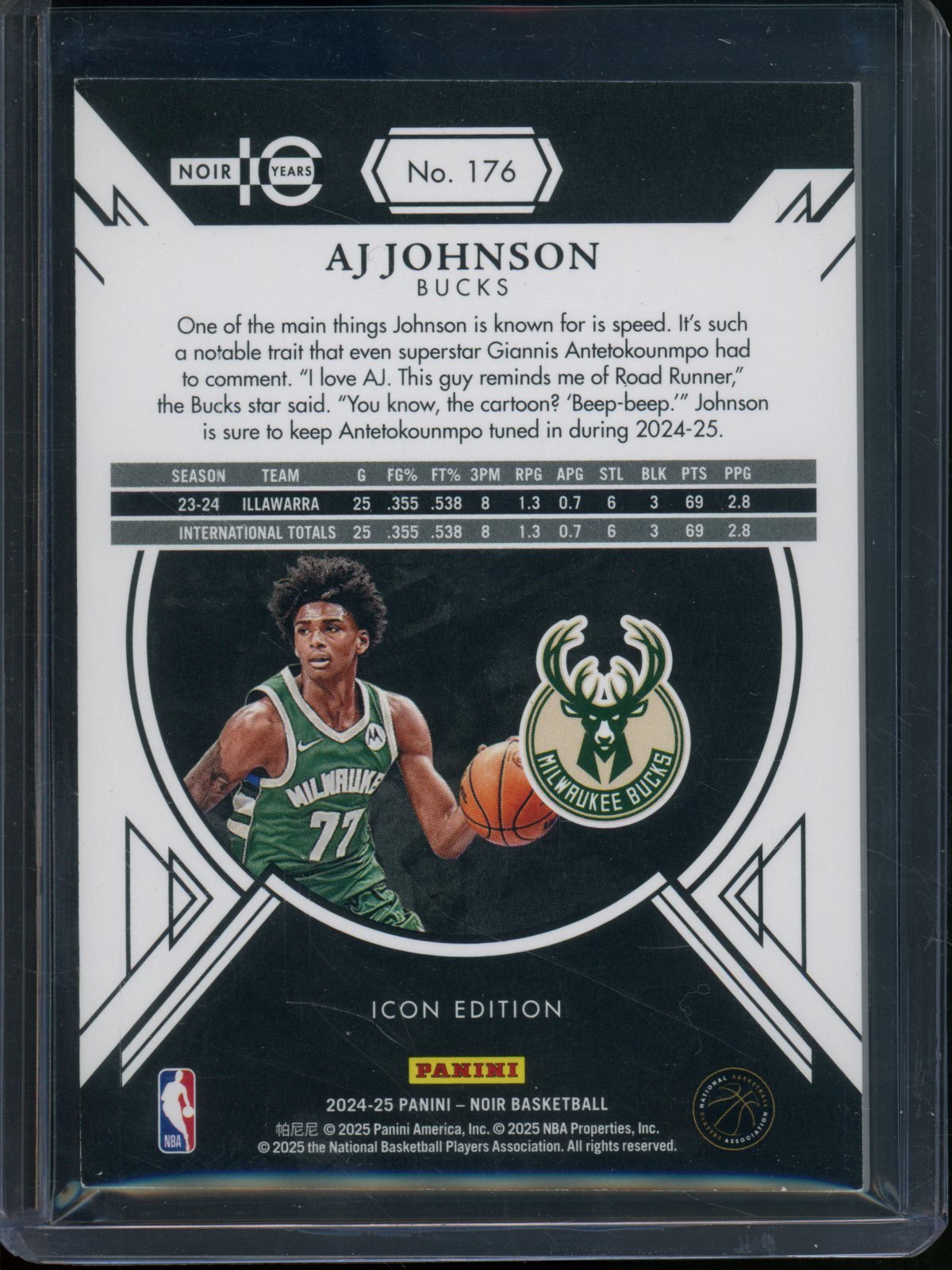 2024/25 Panini Noir AJ Johnson Rookie RC Icon Edition Gold /10 Bucks - Trading Card Market