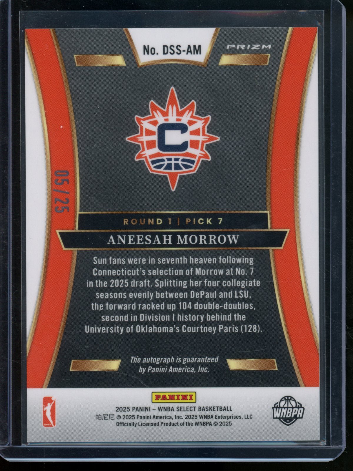 2025/26 Panini Select Aneesah Morrow Rookie RC Draft Selections Autograph White /25 Connecticut - Trading Card Market