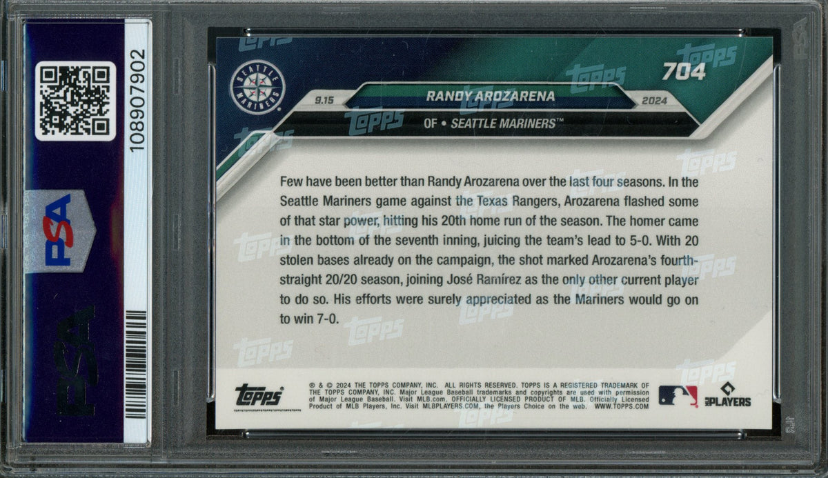 2024 Topps Now Randy Arozarena #704 Blue /49 PSA 9 Mariners