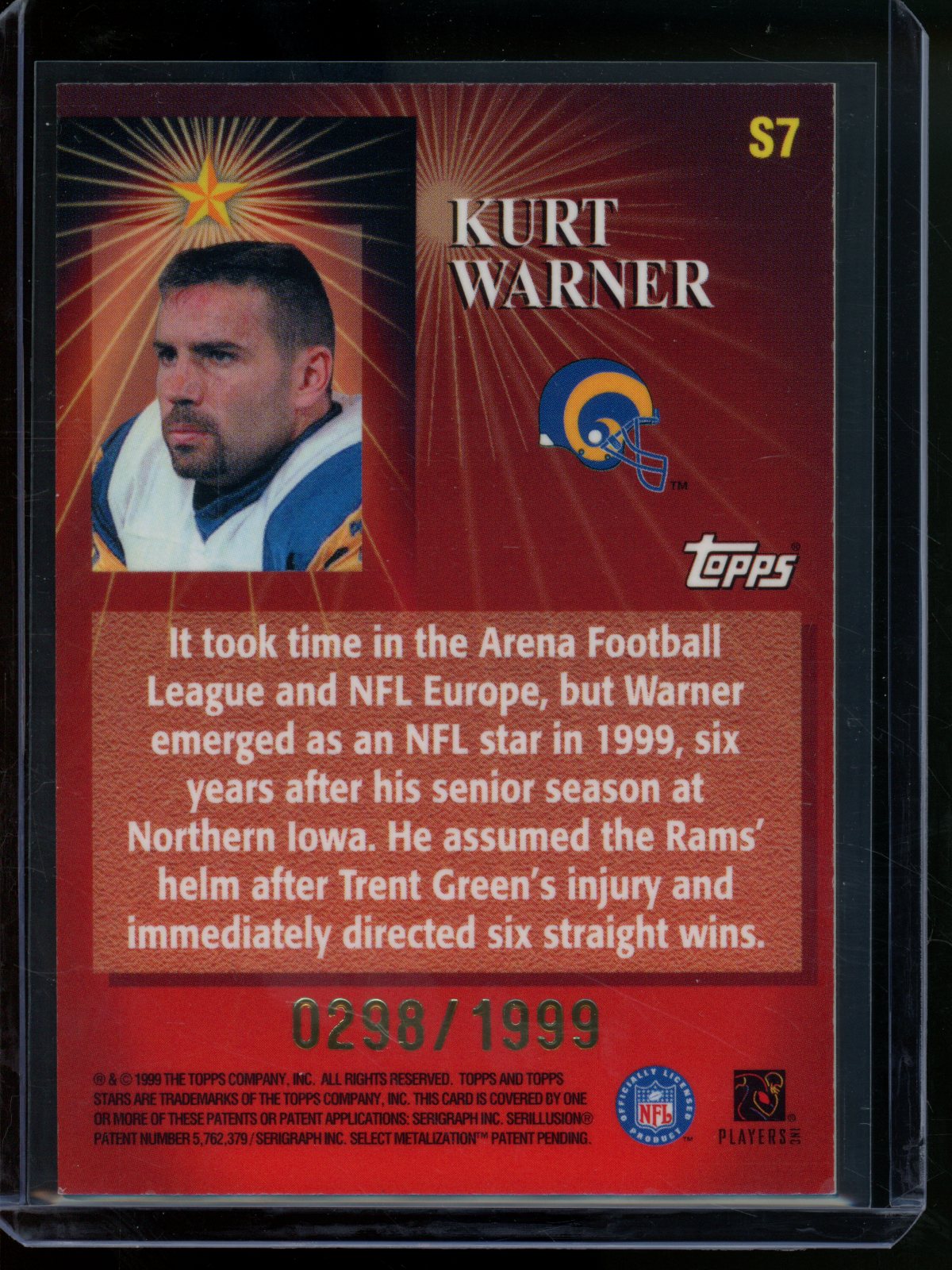 1999 Topps Stars Kurt Warner Stars of the Game Foil /1999 Rams