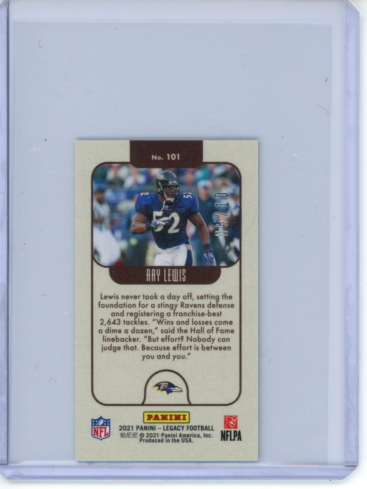 2021 Panini Legacy Ray Lewis Legends Gold Cracked Ice /10 Ravens